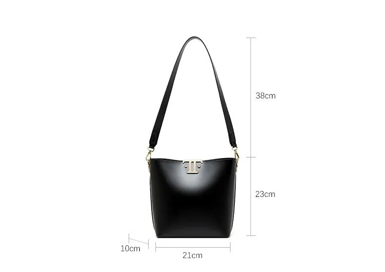 21CM Large Capacity Commuter Leather Underarm Bucket Bag 2819 black