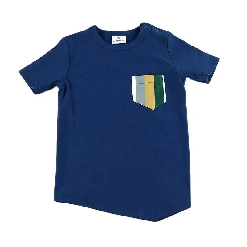 2Y-16Y AA-Toddler Boy Girls Pocket Patch T-shirt Summer Spring Cotton Tee Asymmetrical Tops Outfit Casual Family Matching Cloth
