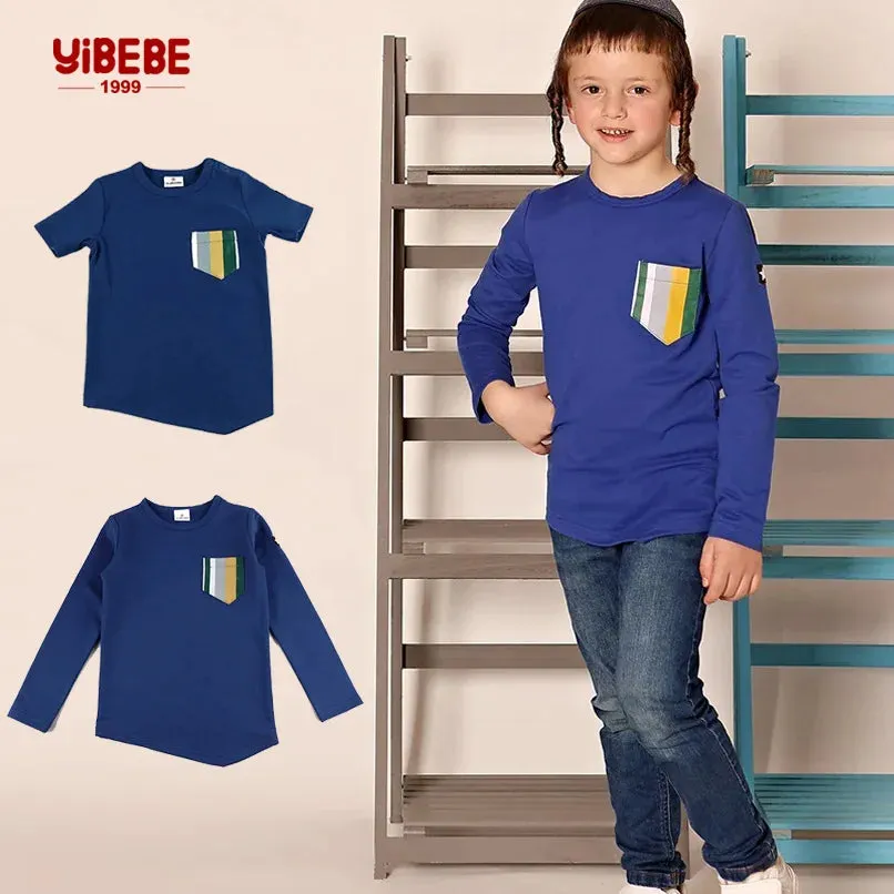 2Y-16Y AA-Toddler Boy Girls Pocket Patch T-shirt Summer Spring Cotton Tee Asymmetrical Tops Outfit Casual Family Matching Cloth