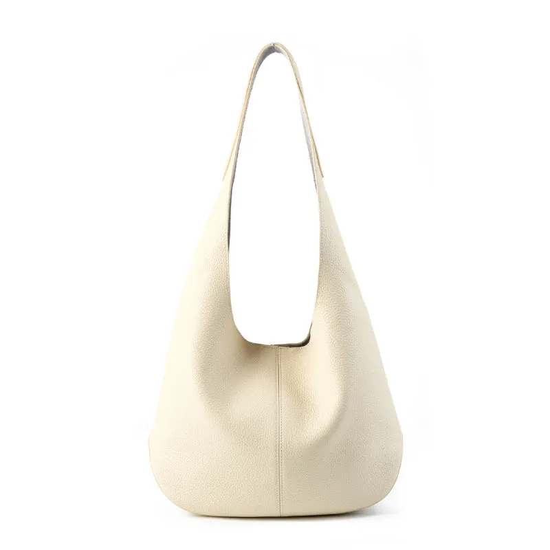 32CM large Capacity Head Layer Leather Bucket Tote Bag 2801 off White