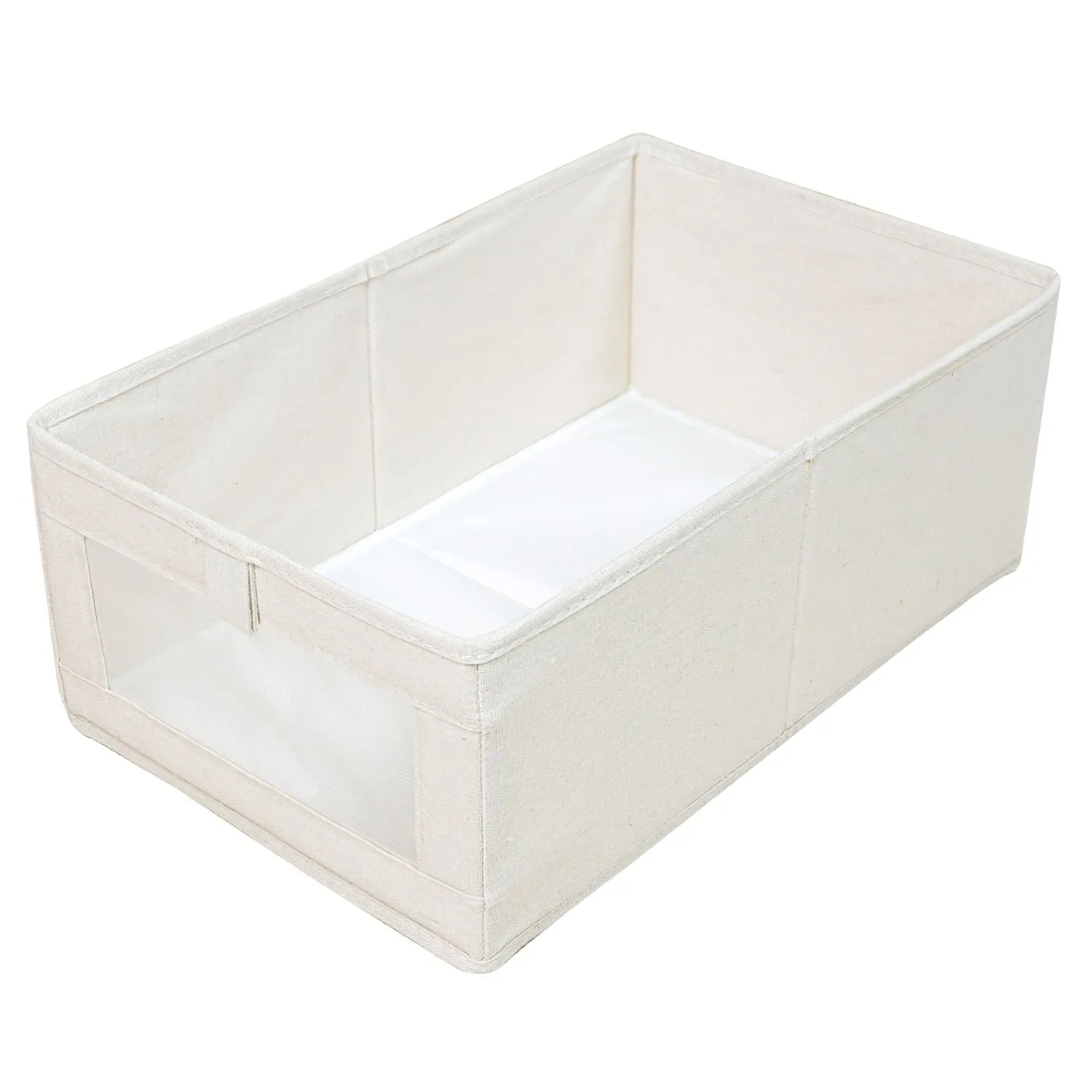 4Pcs Foldable Linen Clothing Storage Bin with Visible Clear Window Convenient Handle Multipurpose Collapsible Storage Basket Closet Fabric Container For Shelves Bedroom