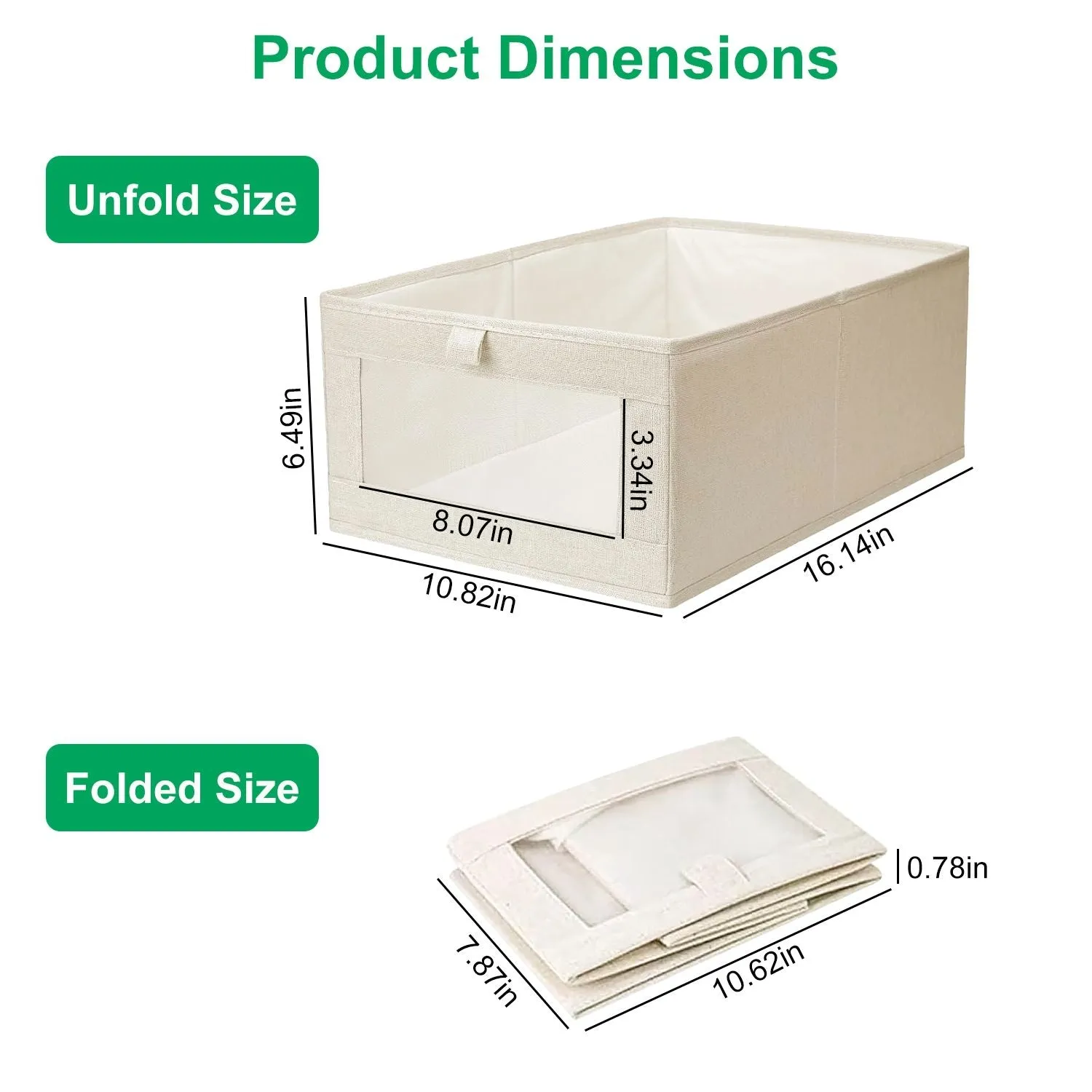 4Pcs Foldable Linen Clothing Storage Bin with Visible Clear Window Convenient Handle Multipurpose Collapsible Storage Basket Closet Fabric Container For Shelves Bedroom