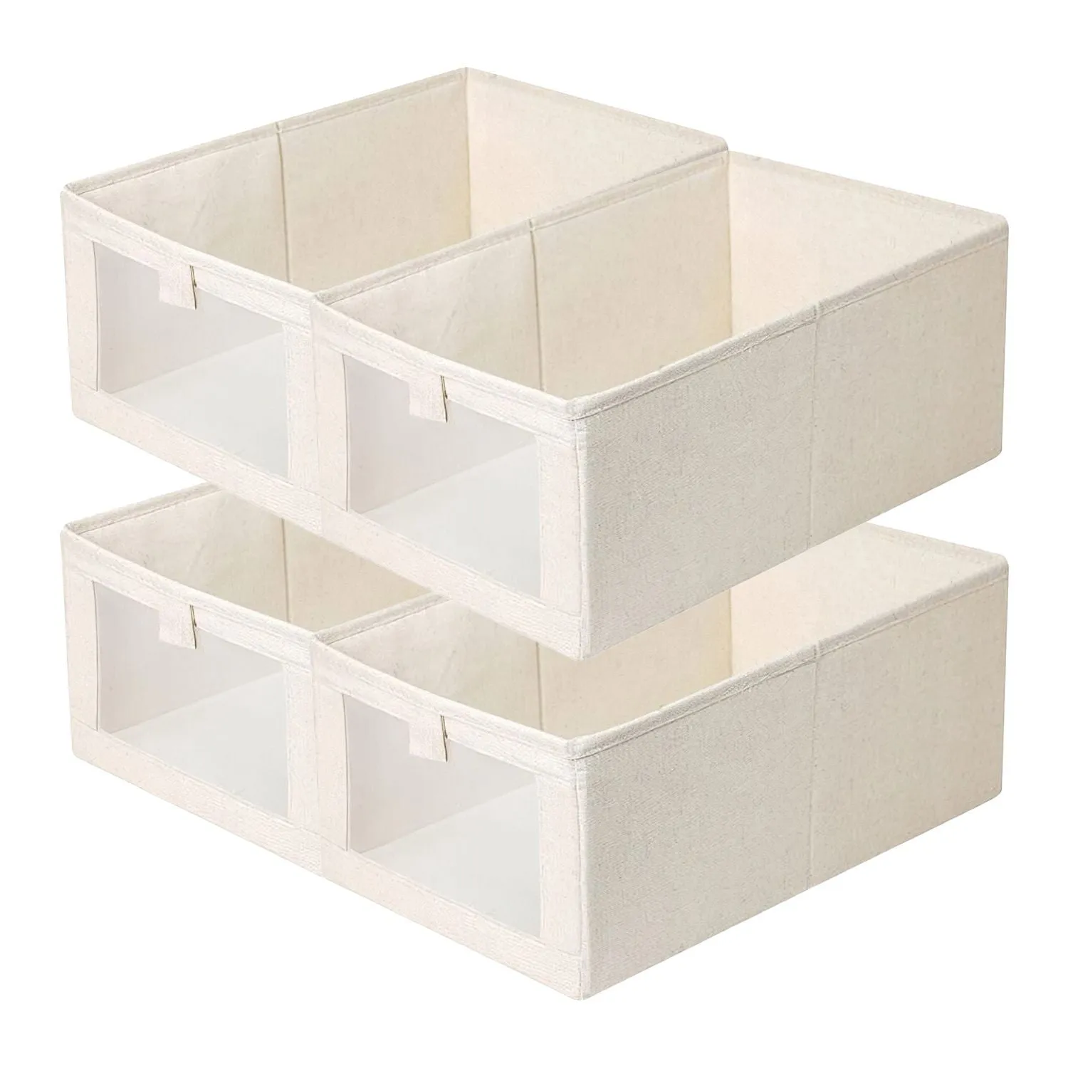 4Pcs Foldable Linen Clothing Storage Bin with Visible Clear Window Convenient Handle Multipurpose Collapsible Storage Basket Closet Fabric Container For Shelves Bedroom