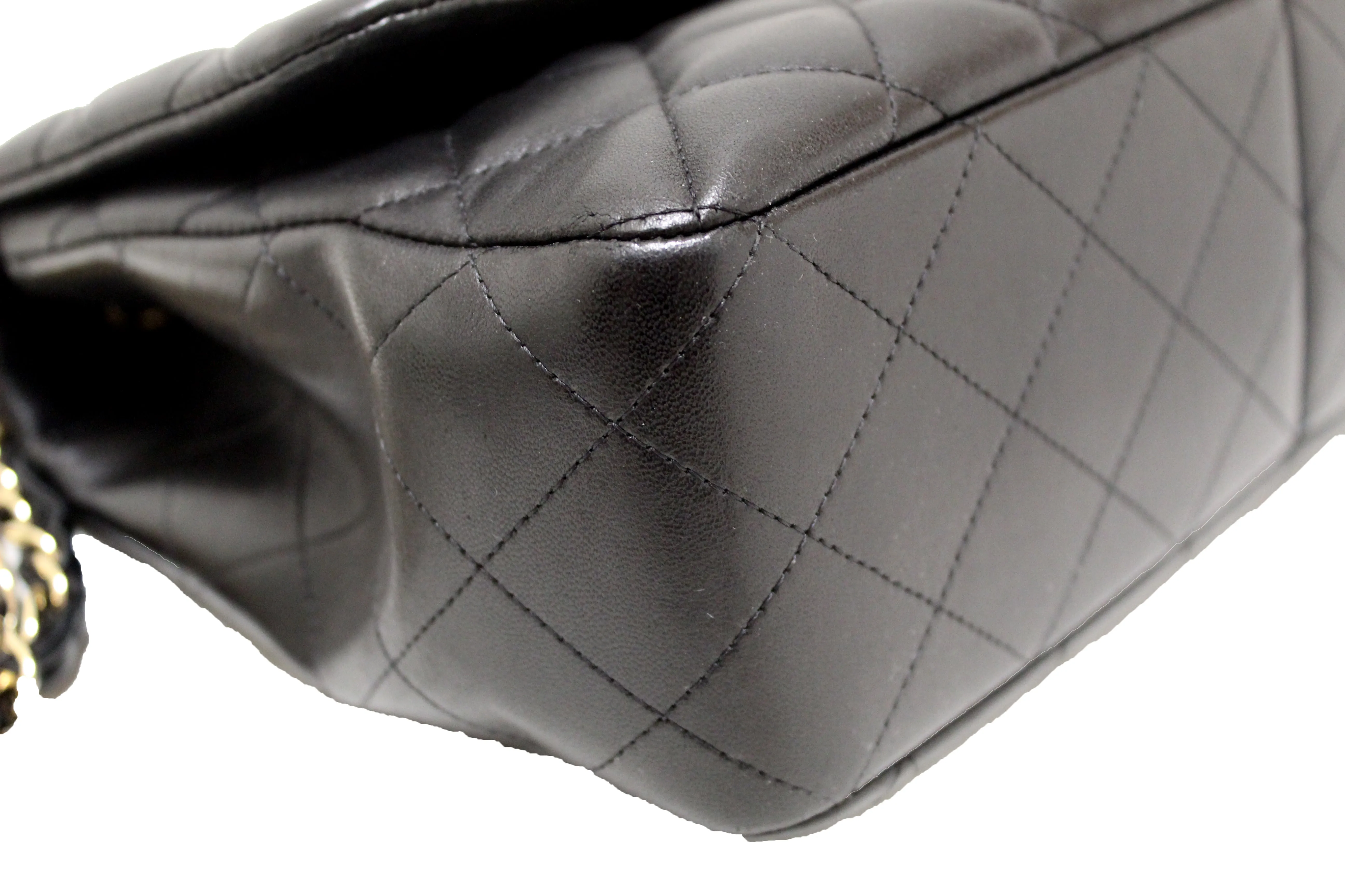 Authentic Chanel Black Quilted Lambskin Leather Jumbo Single Flap Bag
