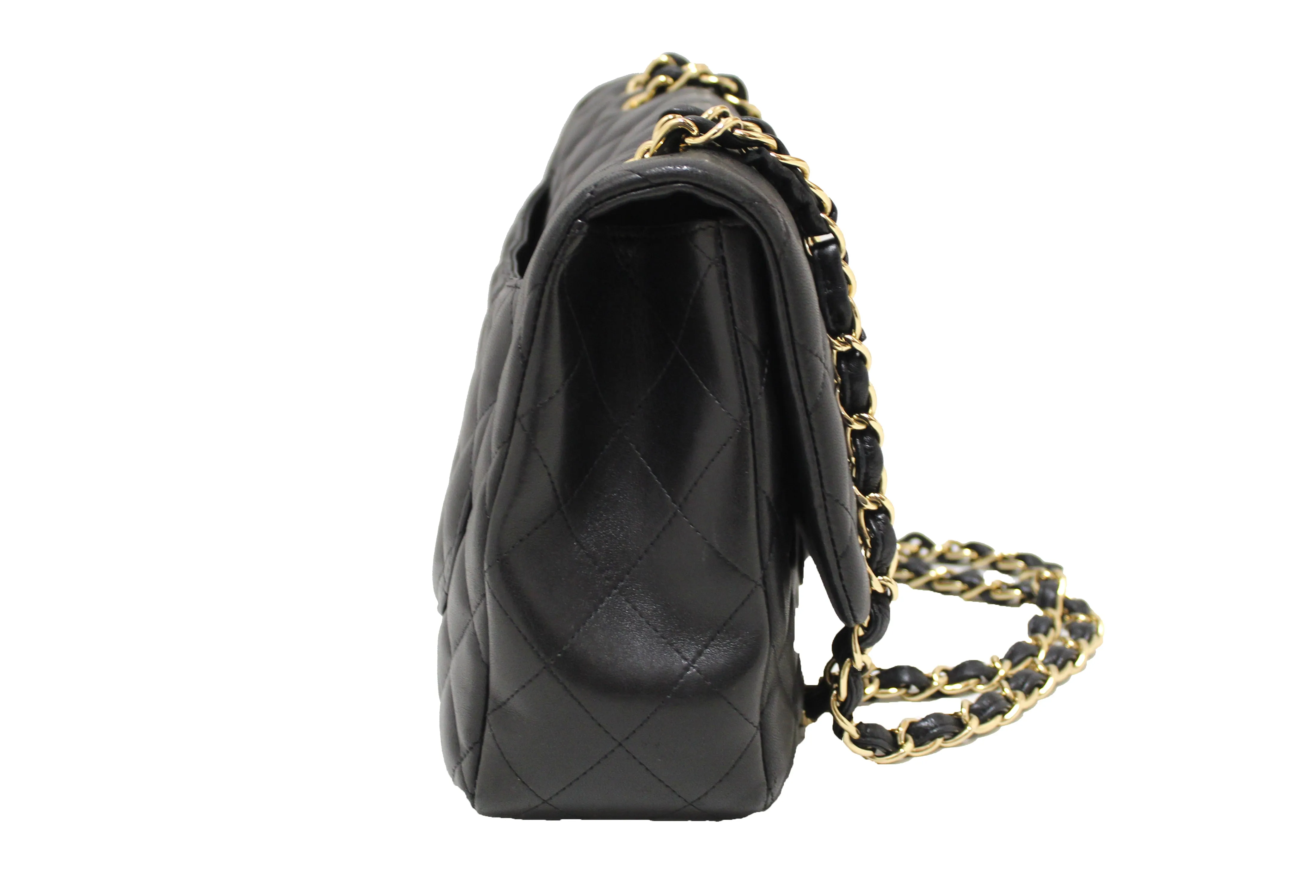 Authentic Chanel Black Quilted Lambskin Leather Jumbo Single Flap Bag