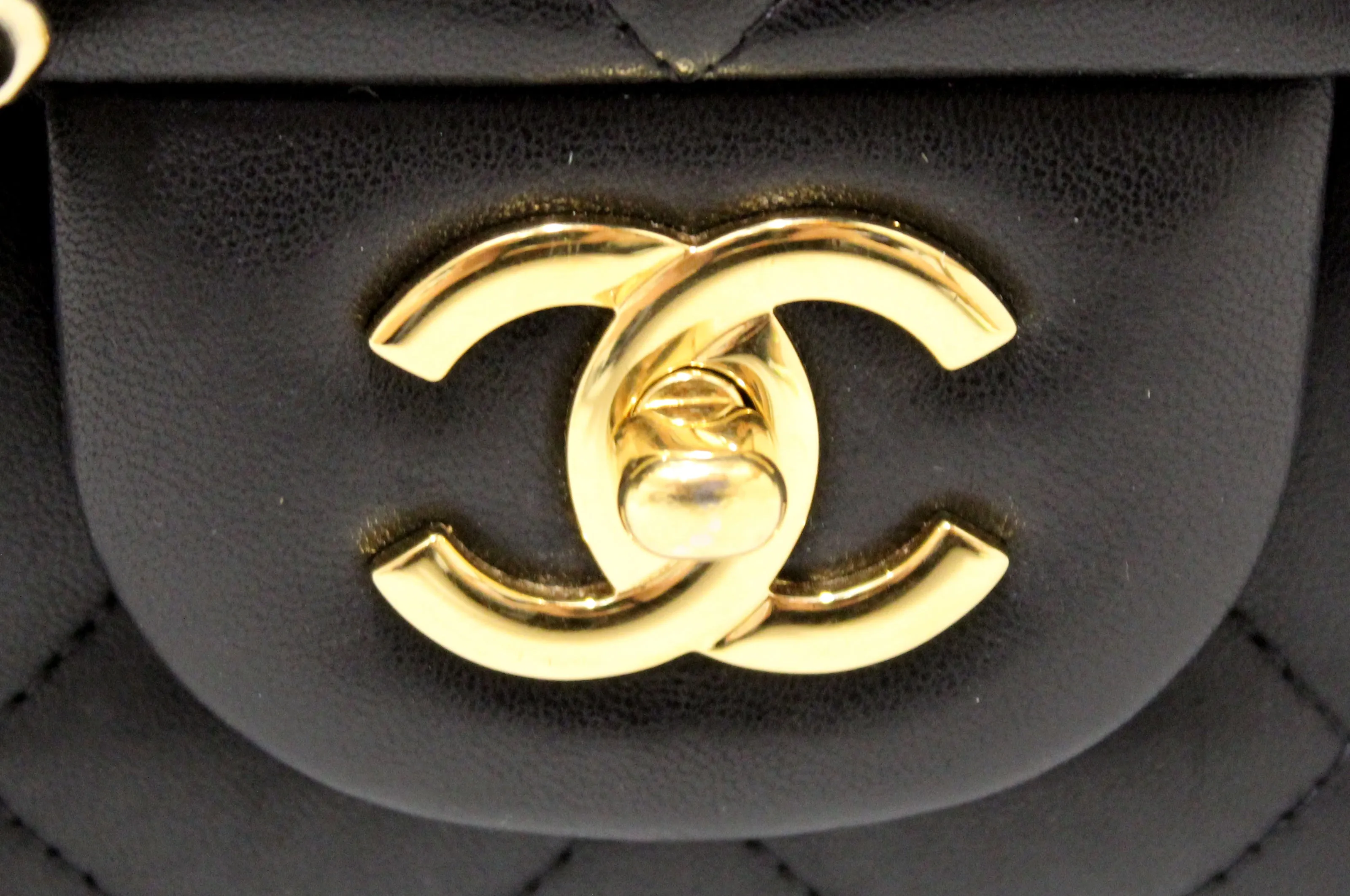 Authentic Chanel Black Quilted Lambskin Leather Jumbo Single Flap Bag