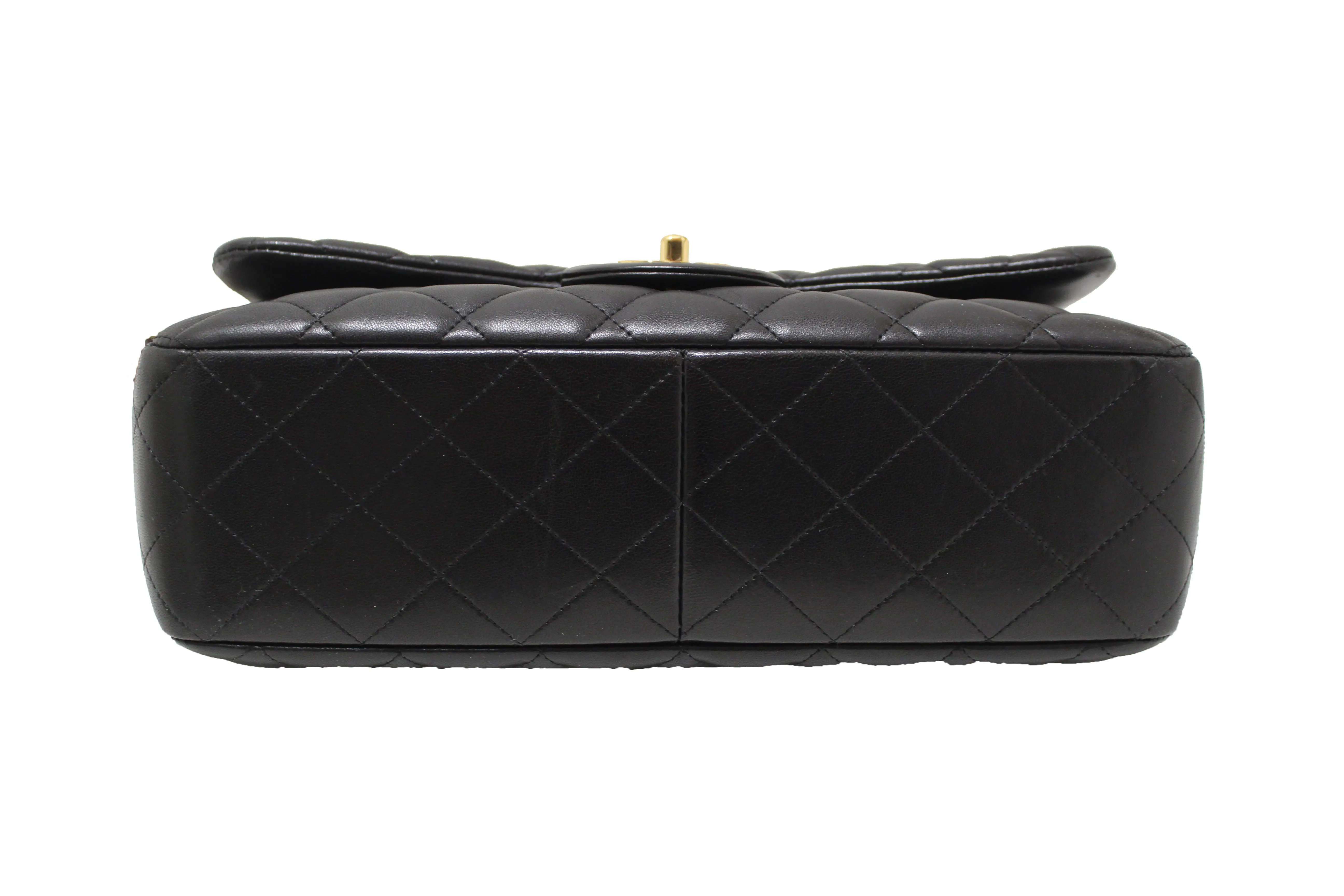 Authentic Chanel Black Quilted Lambskin Leather Jumbo Single Flap Bag