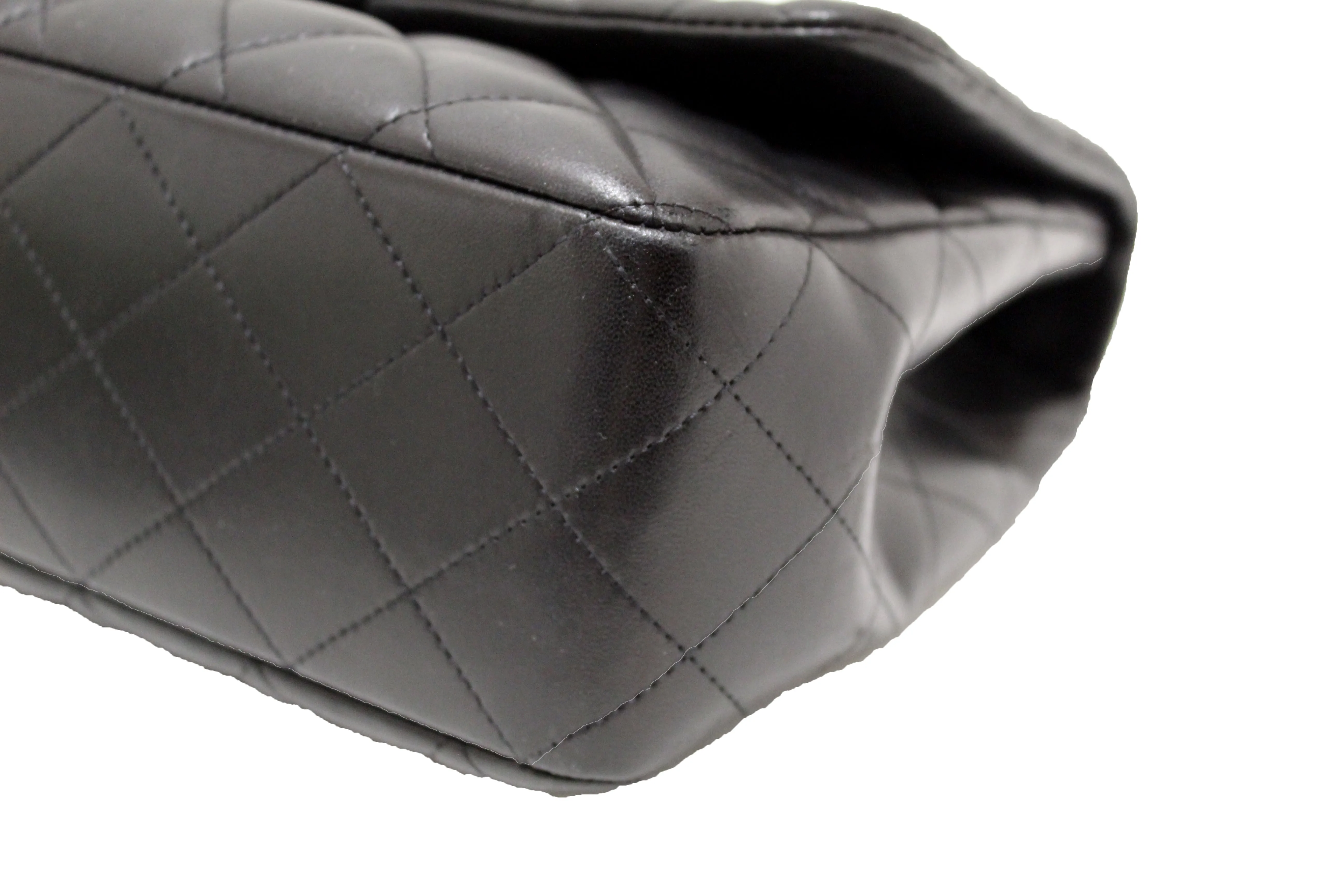 Authentic Chanel Black Quilted Lambskin Leather Jumbo Single Flap Bag