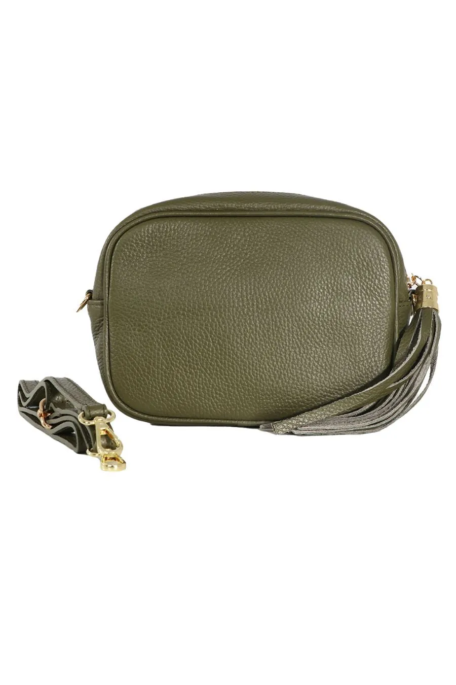 Beau - Italian Leather Crossbody Bag - Khaki, Pebbled