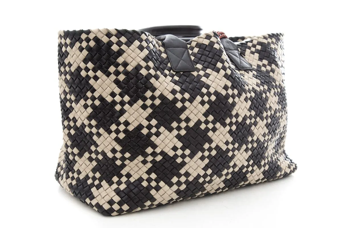 Bottega Veneta Navy & Cream Large "Piede De Poule" Large Cabat Intrecciato Tote