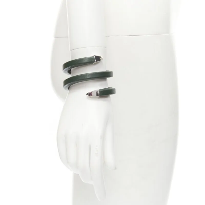 BOTTEGA VENETA  Spiral Coil forest green leather cuff bracelet