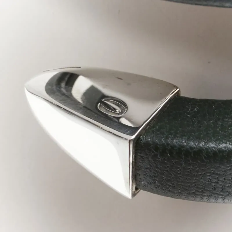 BOTTEGA VENETA  Spiral Coil forest green leather cuff bracelet
