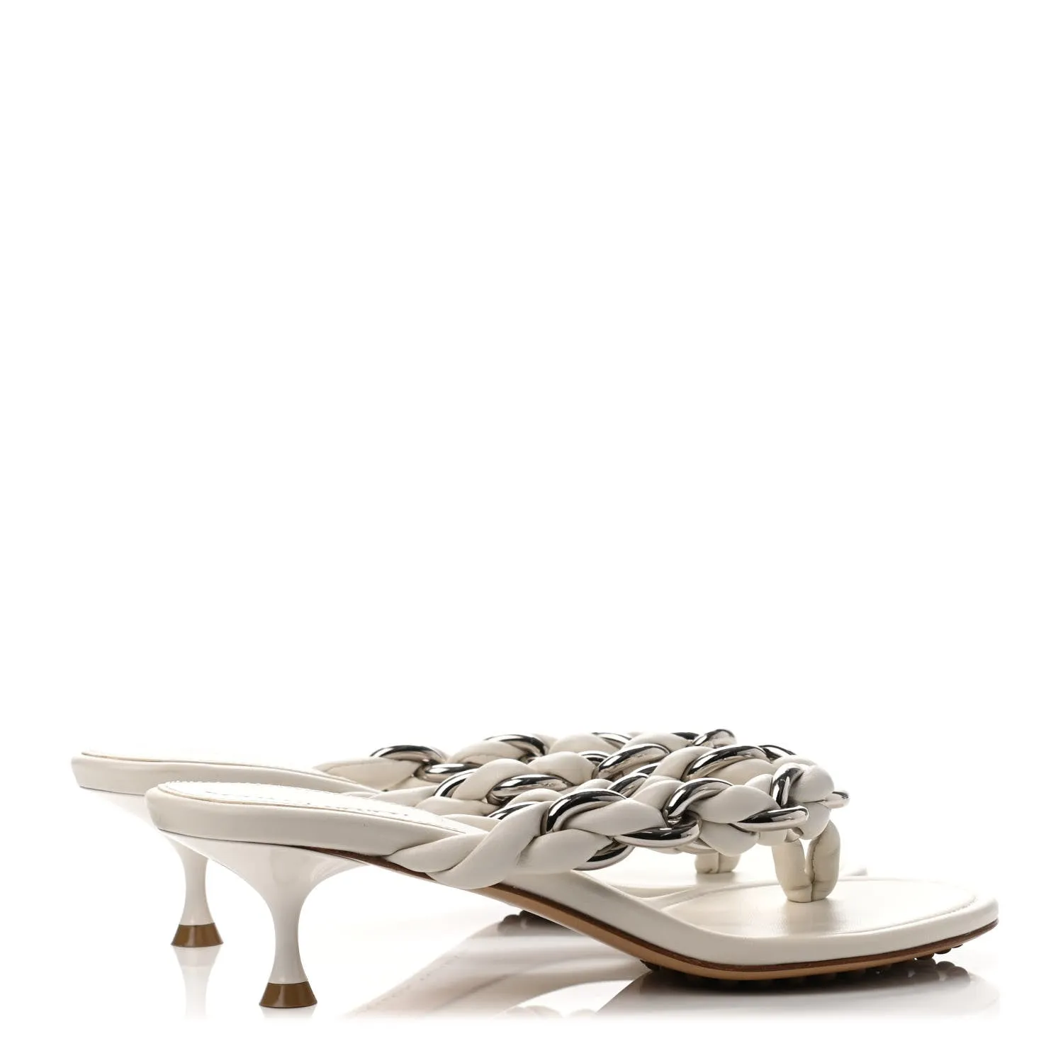 BOTTEGA VENETA WHITE CHAIN DOT MULE SANDALS