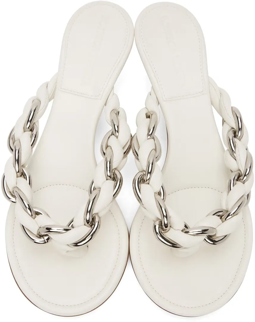 BOTTEGA VENETA WHITE CHAIN DOT MULE SANDALS