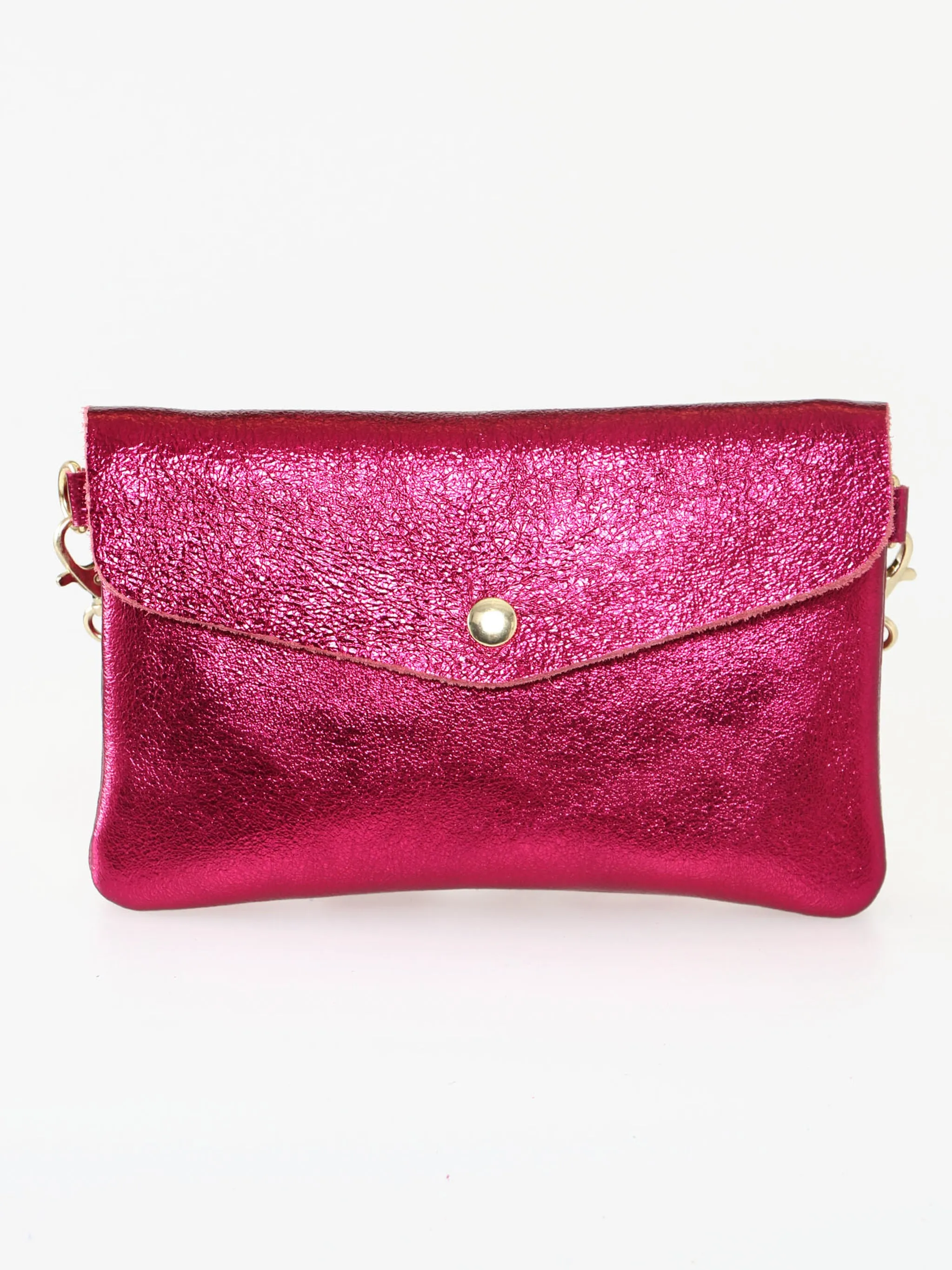 Brooke - Italian Leather Clutch Bag - Magenta, Metallic