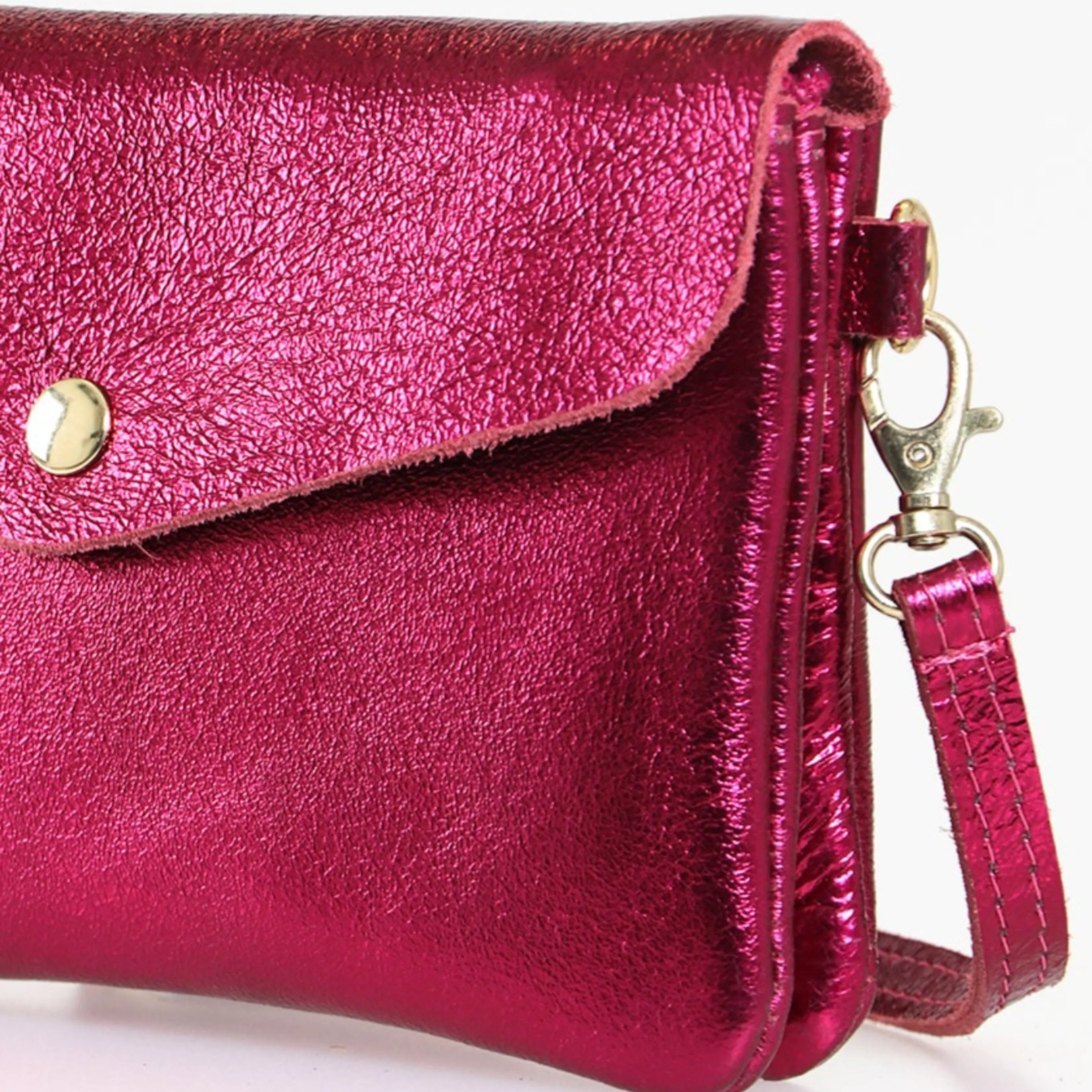 Brooke - Italian Leather Clutch Bag - Magenta, Metallic
