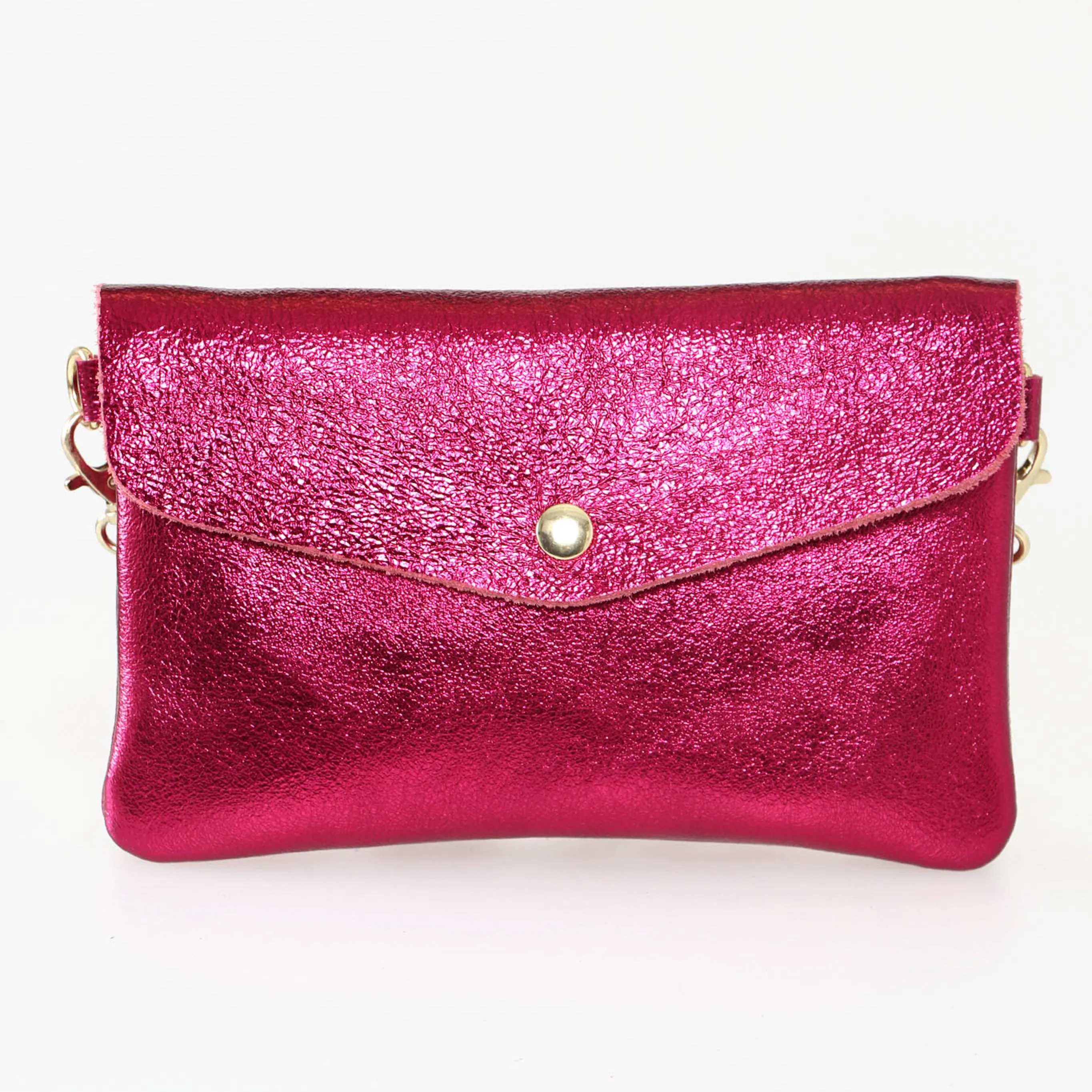 Brooke - Italian Leather Clutch Bag - Magenta, Metallic