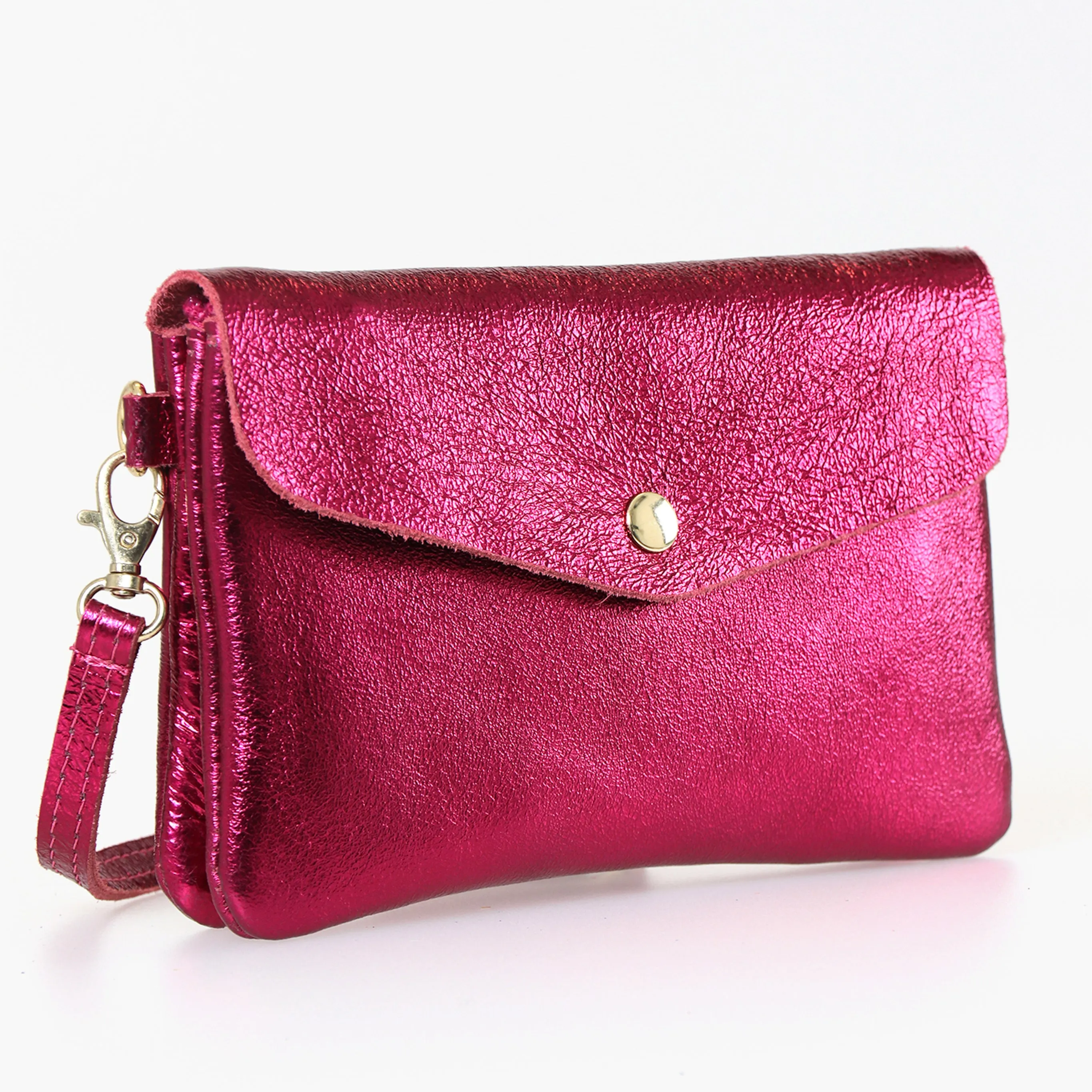 Brooke - Italian Leather Clutch Bag - Magenta, Metallic
