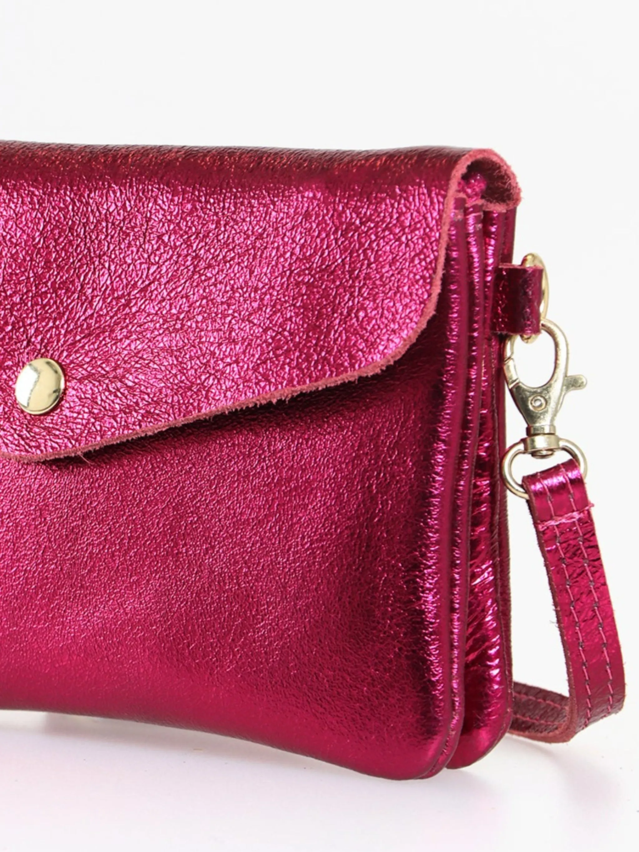 Brooke - Italian Leather Clutch Bag - Magenta, Metallic