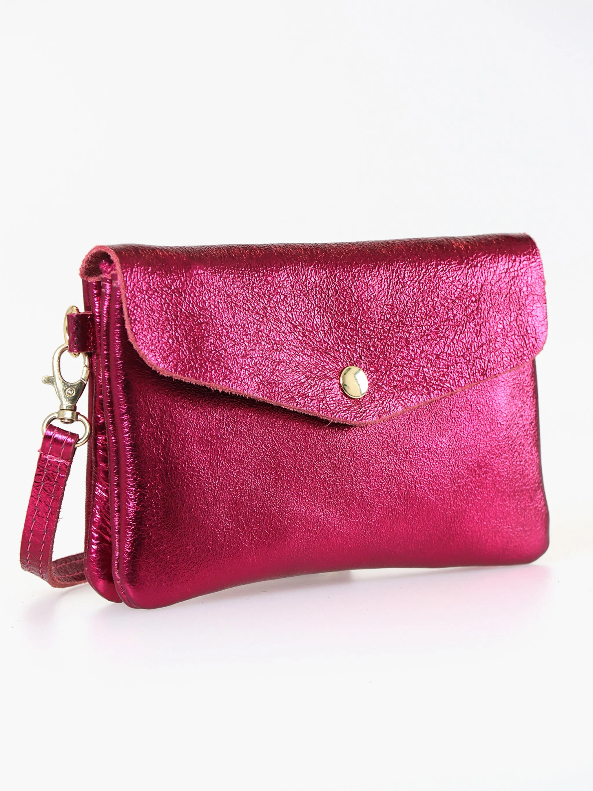Brooke - Italian Leather Clutch Bag - Magenta, Metallic