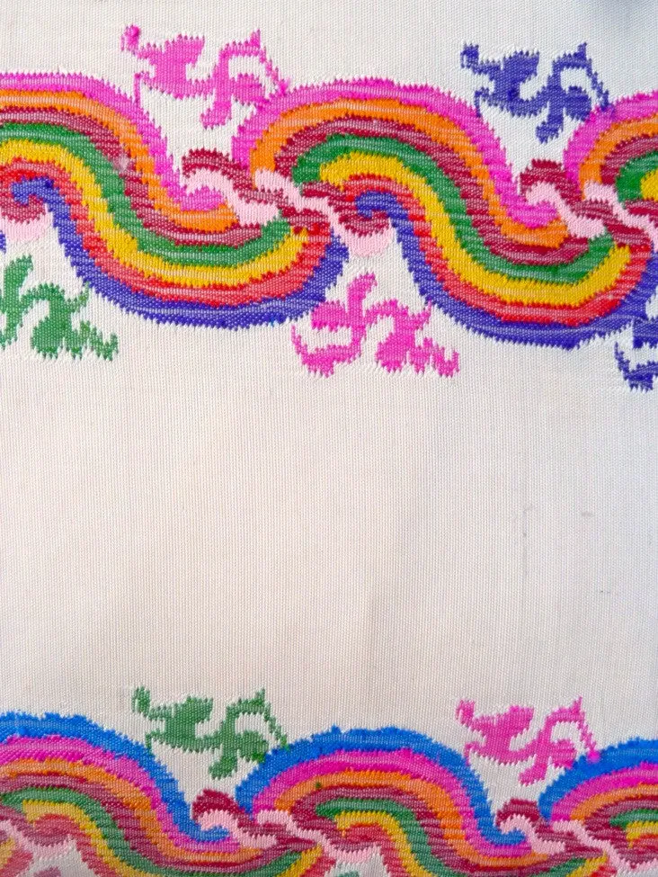 Burmese Silk Pillow Ivory Rainbow Swirl