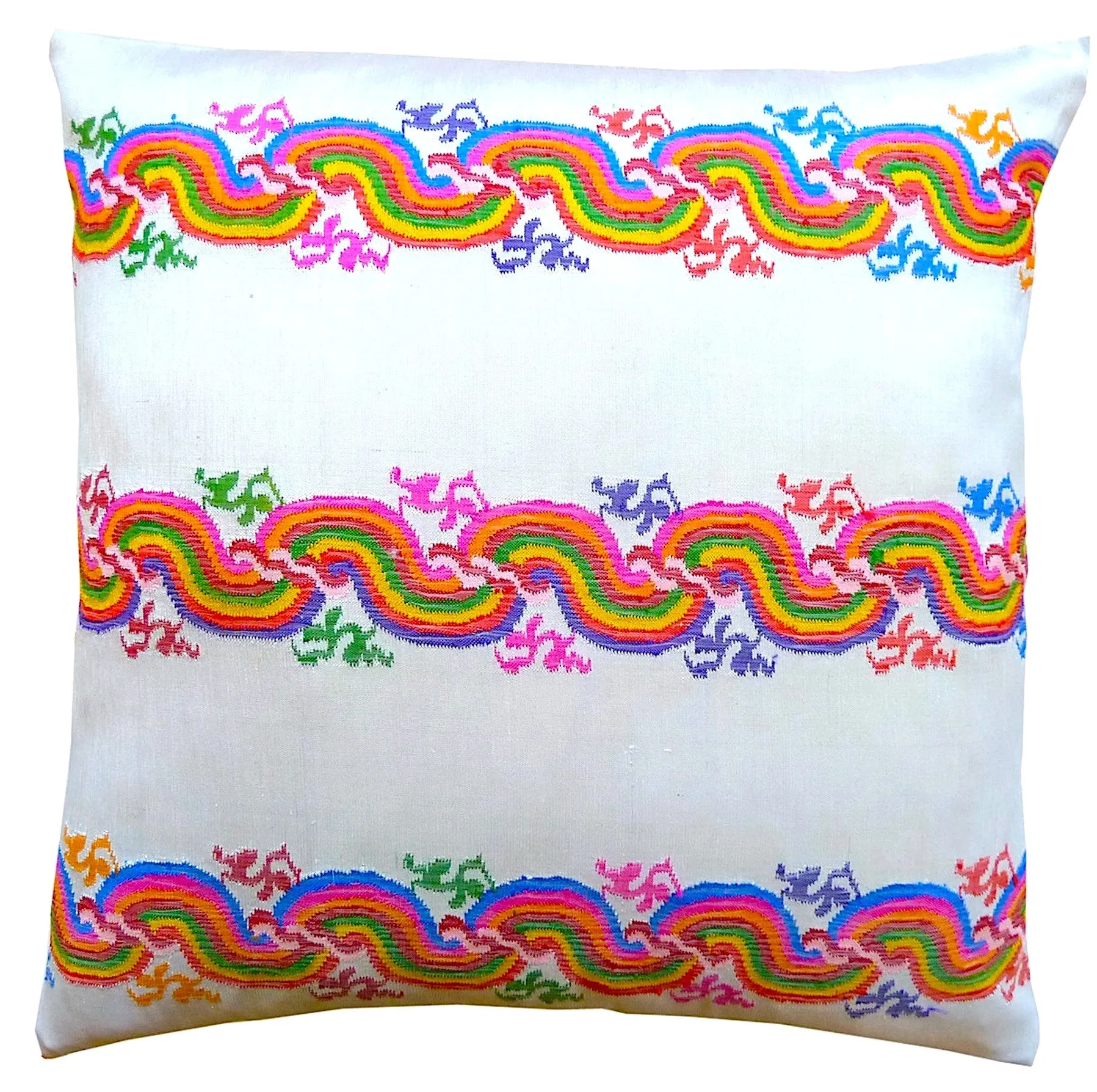 Burmese Silk Pillow Ivory Rainbow Swirl