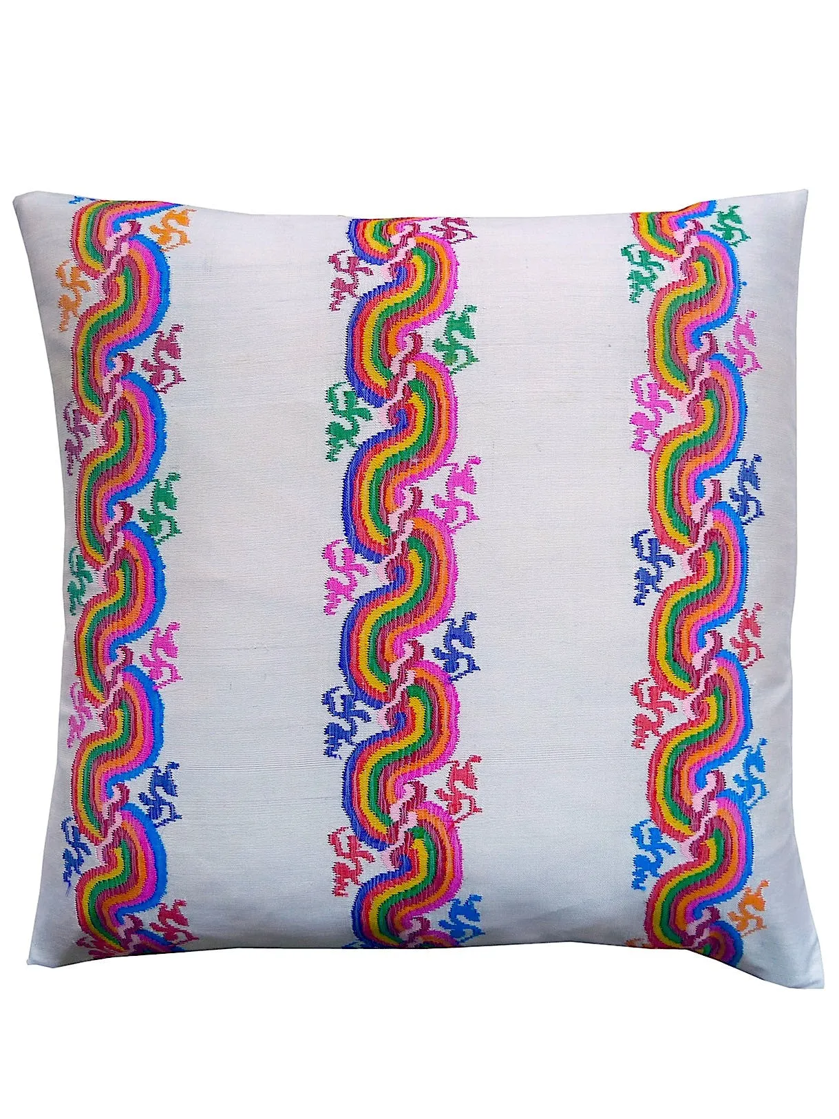 Burmese Silk Pillow Ivory Rainbow Swirl
