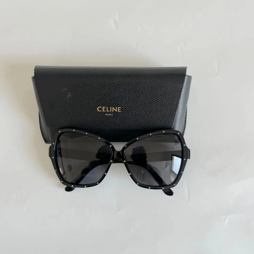 Celine black oversized sunglasses with crystals
