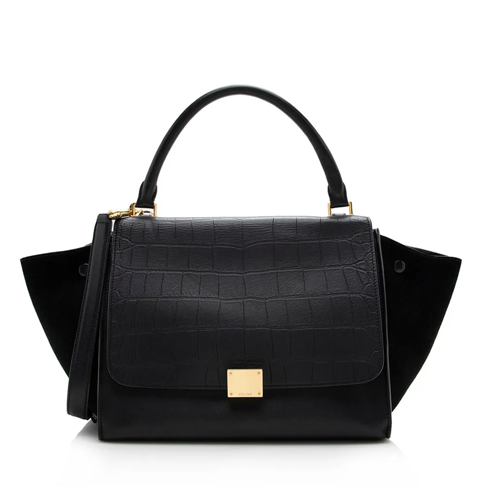 Celine Croc Embossed Suede Medium Trapeze Bag