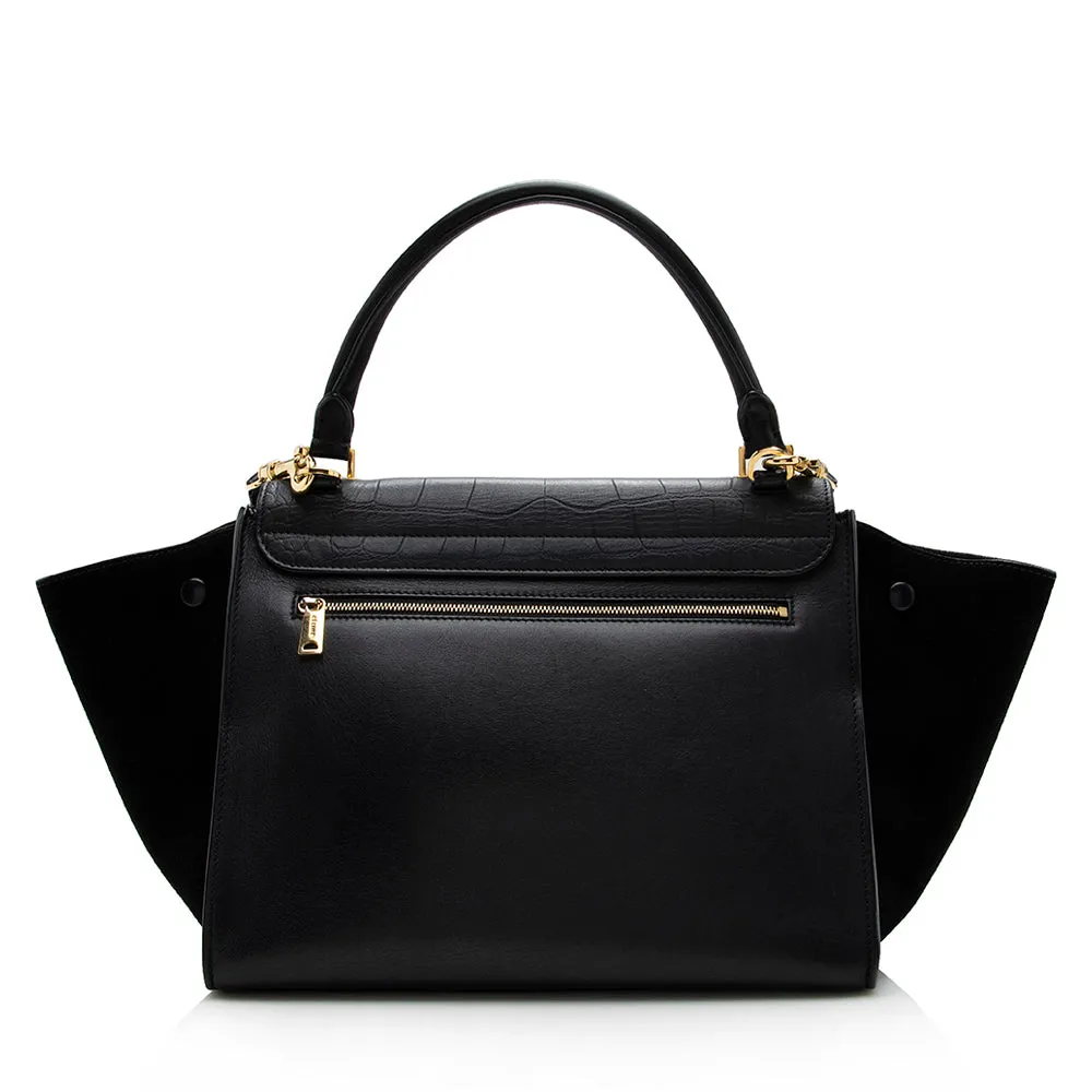 Celine Croc Embossed Suede Medium Trapeze Bag