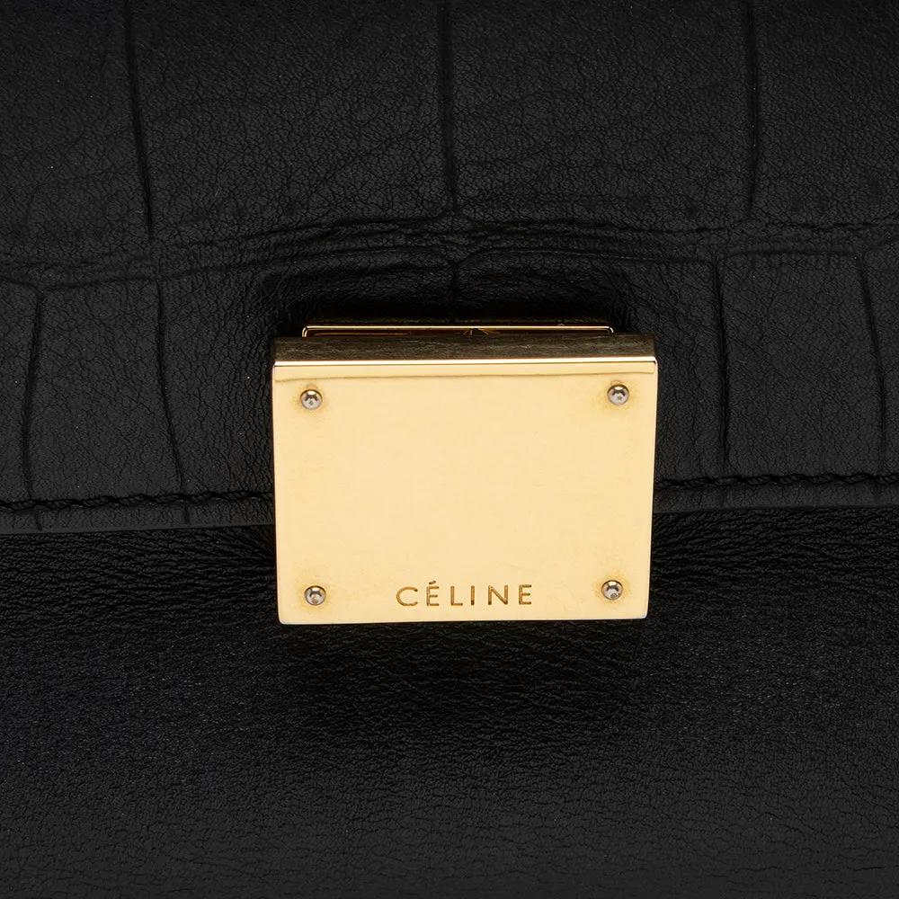 Celine Croc Embossed Suede Medium Trapeze Bag