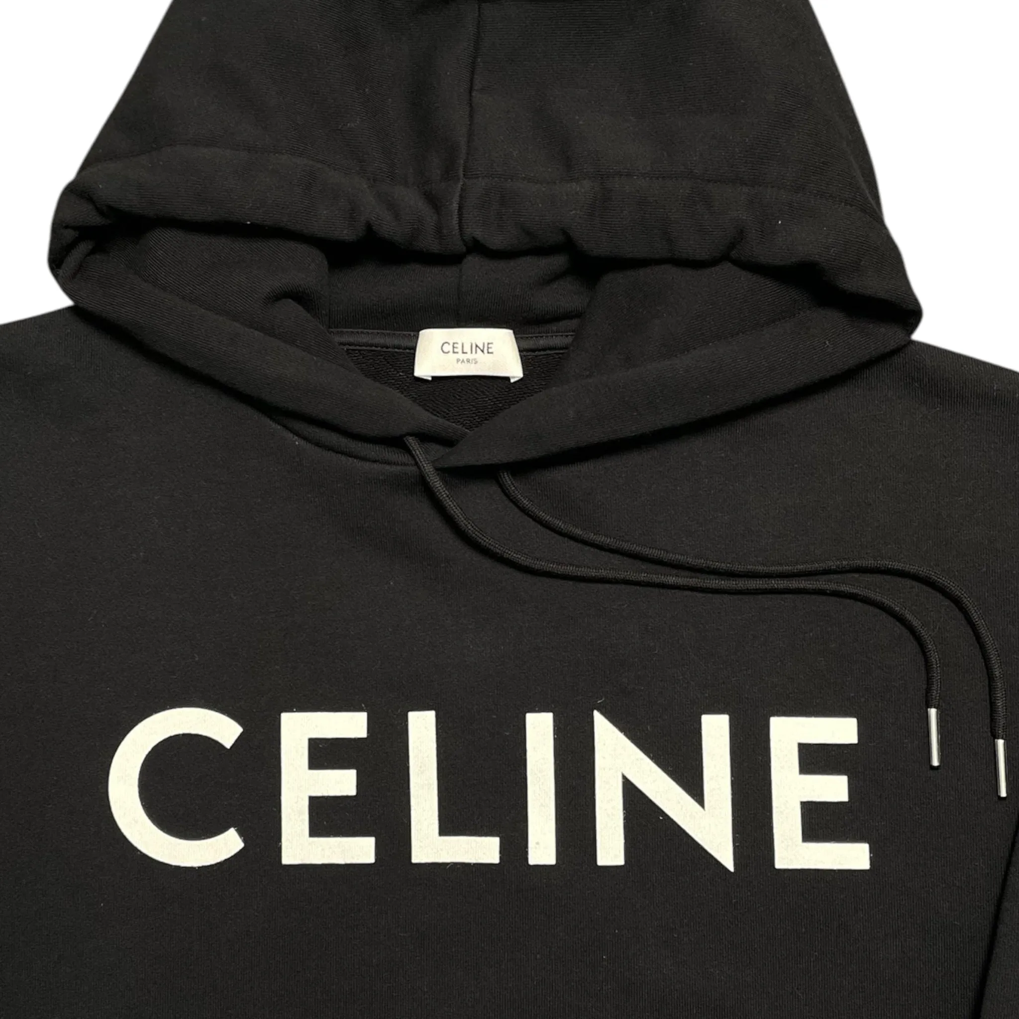 Celine Logo Loose Fit Hooded Sweatshirt Black