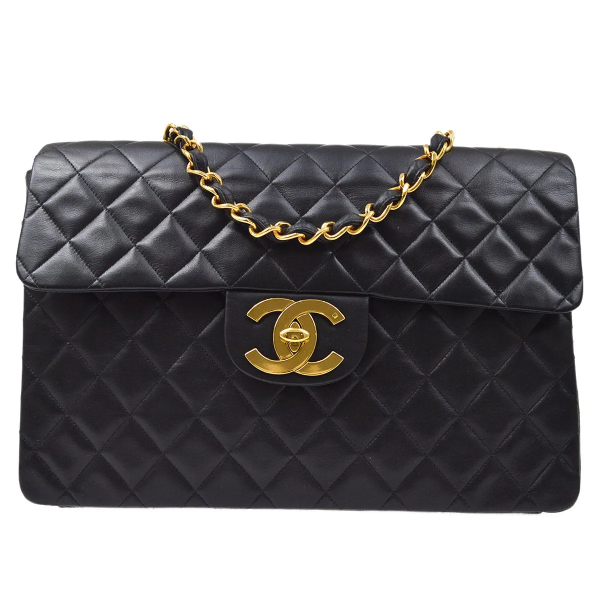 Chanel 1991-1994 Black Lambskin Classic Flap Maxi 90649