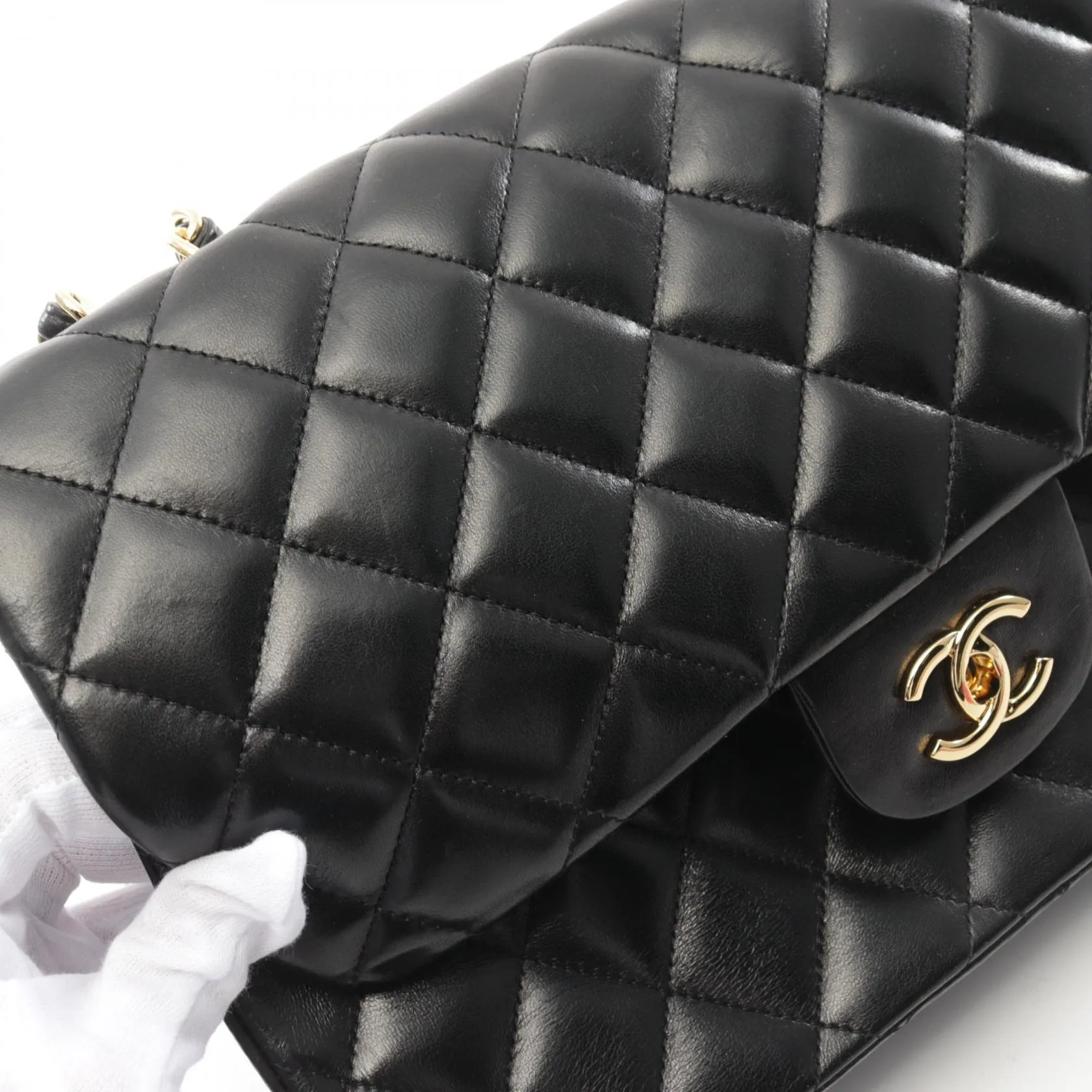 Chanel Lambskin Single Flap Shoulder Bag Black