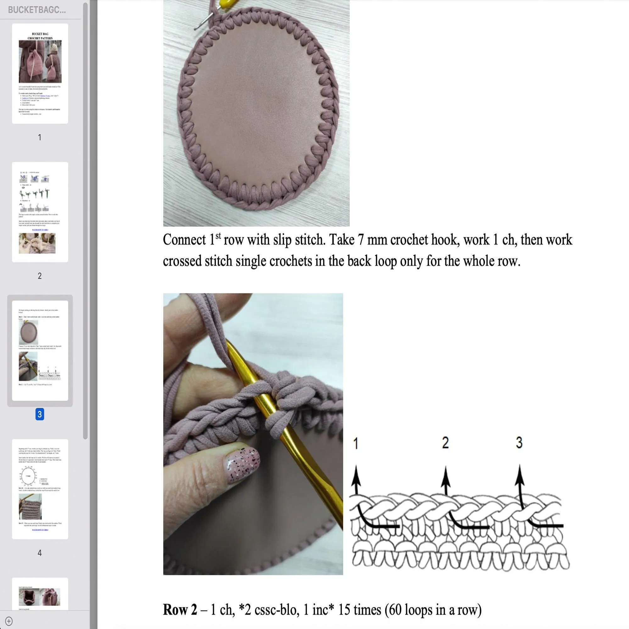 Crochet Bucket bag pattern, US standard terms, Skill level beginner