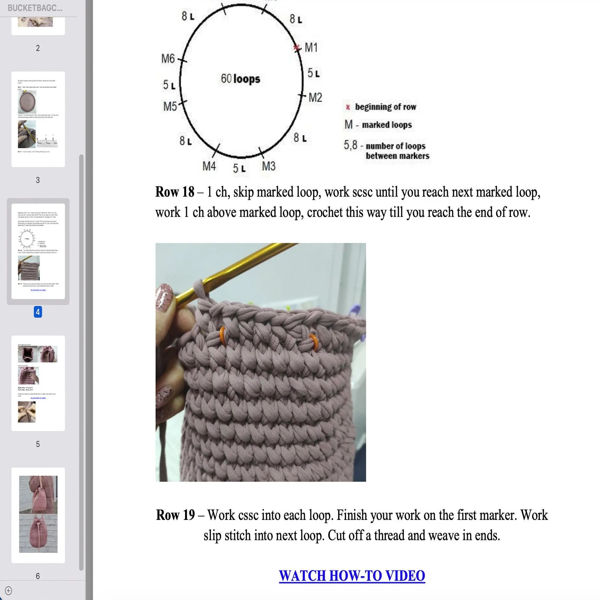 Crochet Bucket bag pattern, US standard terms, Skill level beginner