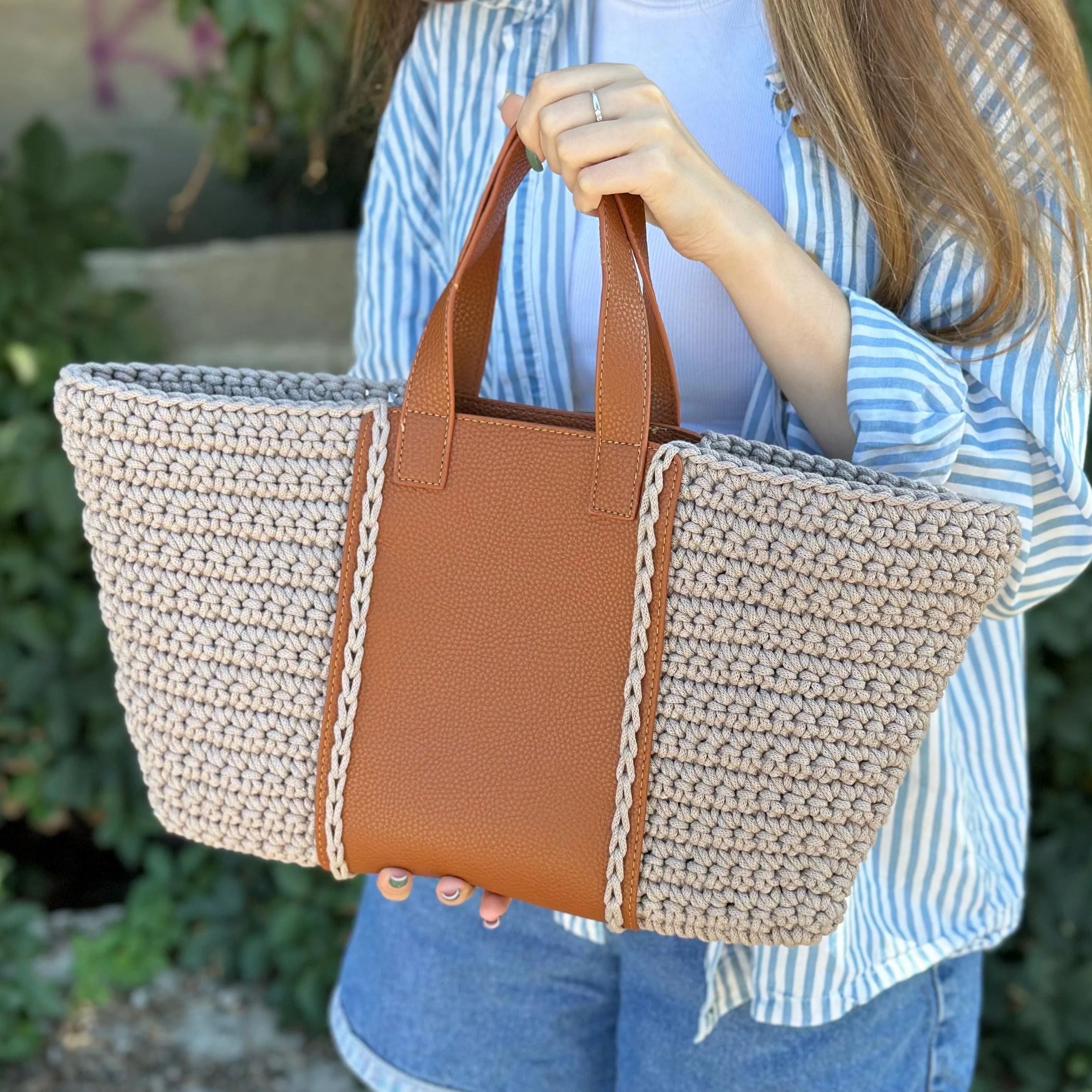 Eco-Leather Insert with Handles for Bags, 52x17 cm