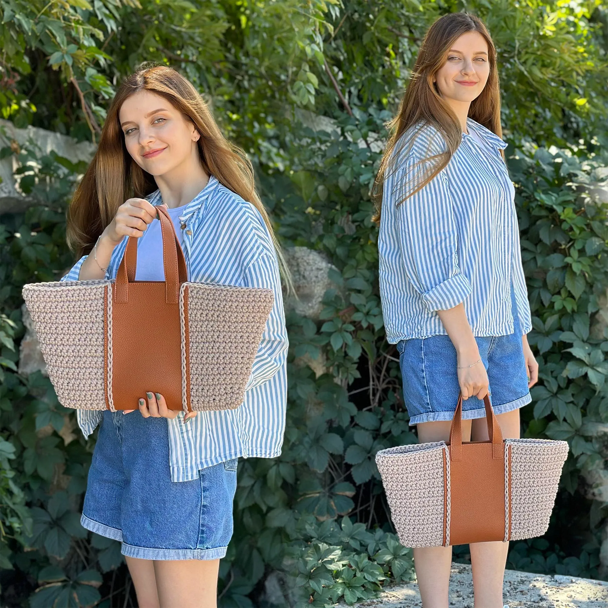 Eco-Leather Insert with Handles for Bags, 52x17 cm