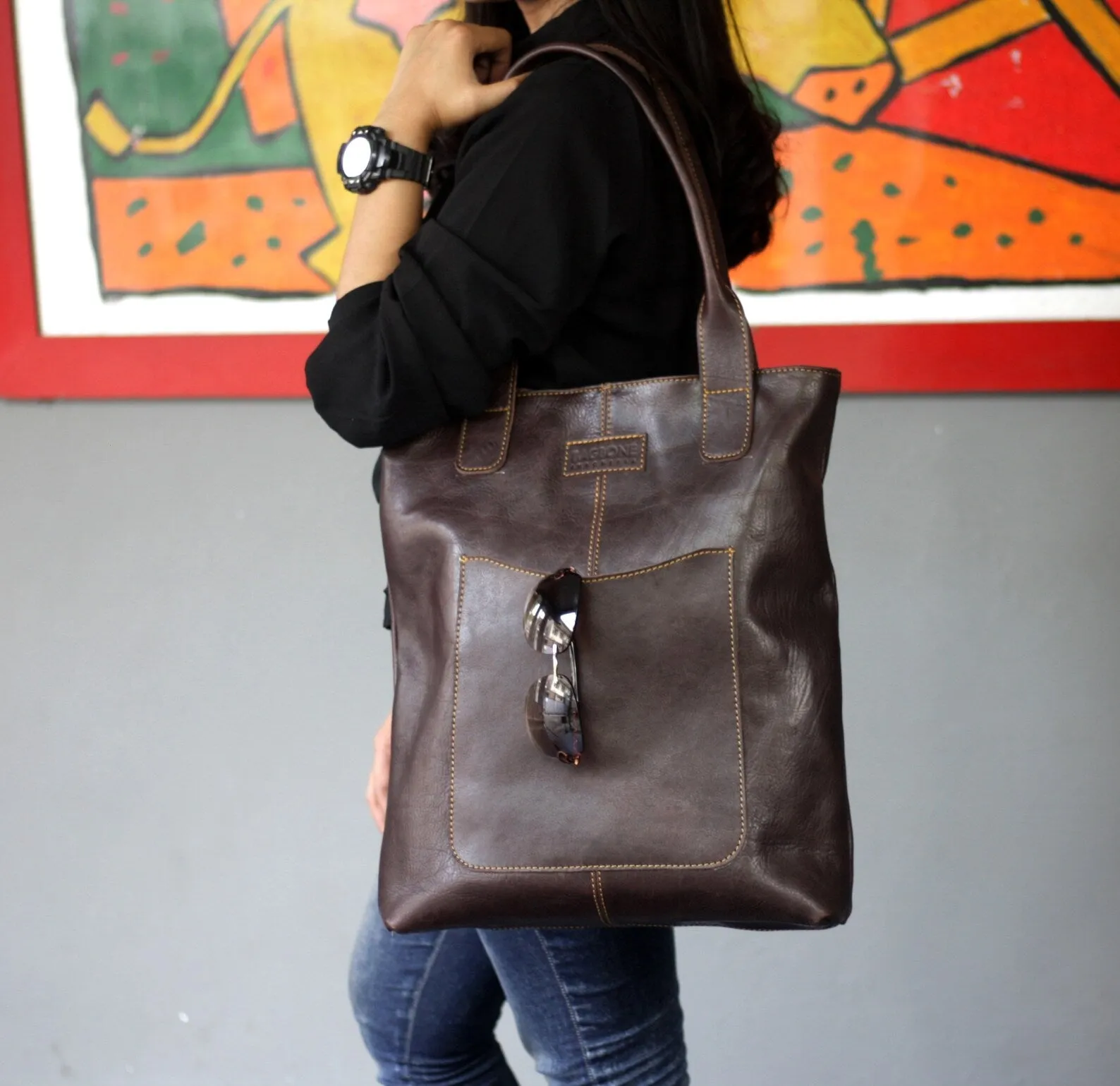 Exotic Leather Tote Bag For Women Zipper Outside Pocket