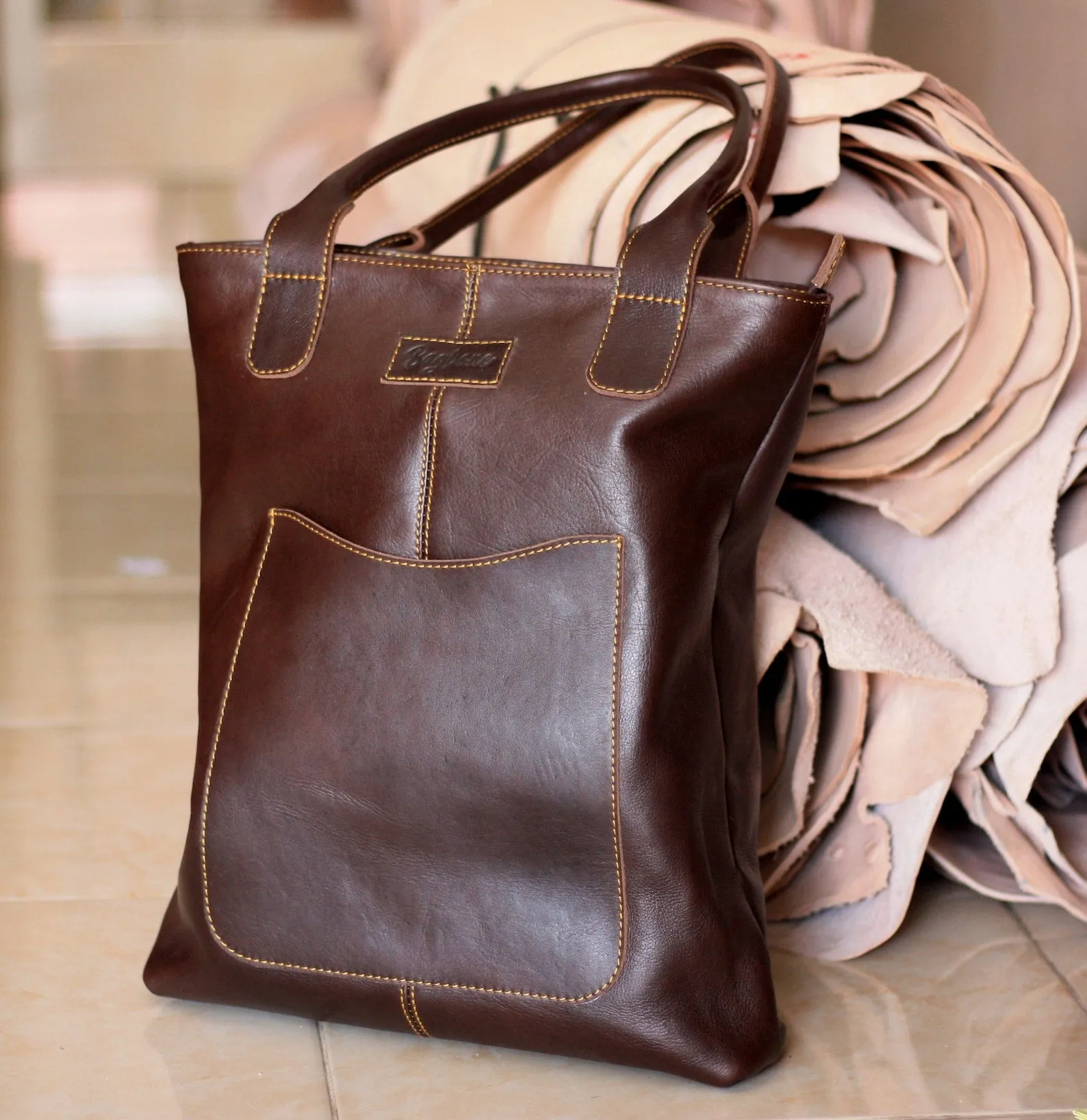 Exotic Leather Tote Bag For Women Zipper Outside Pocket