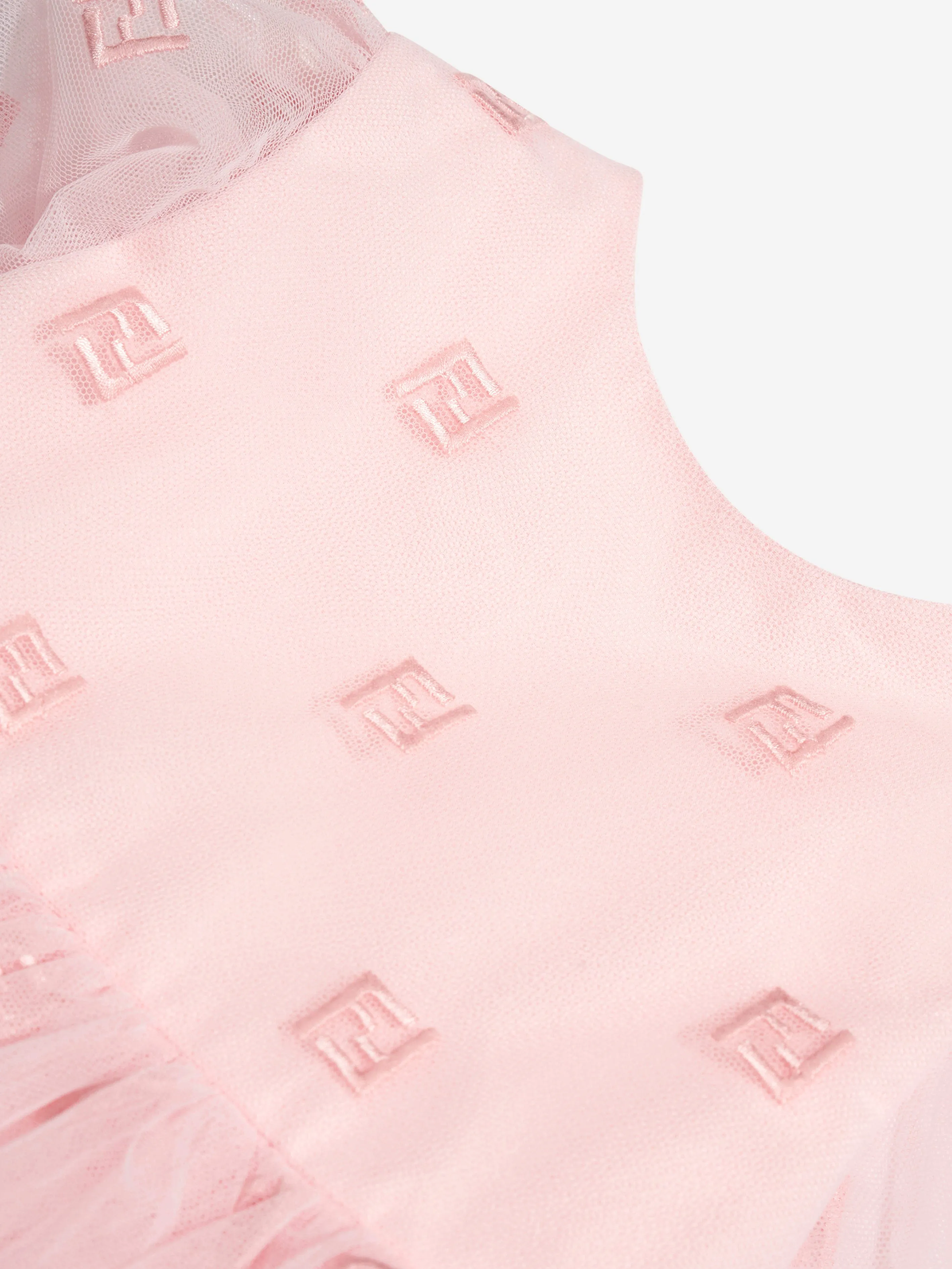 Fendi Baby Girls Embroidered Tulle Dress in Pink