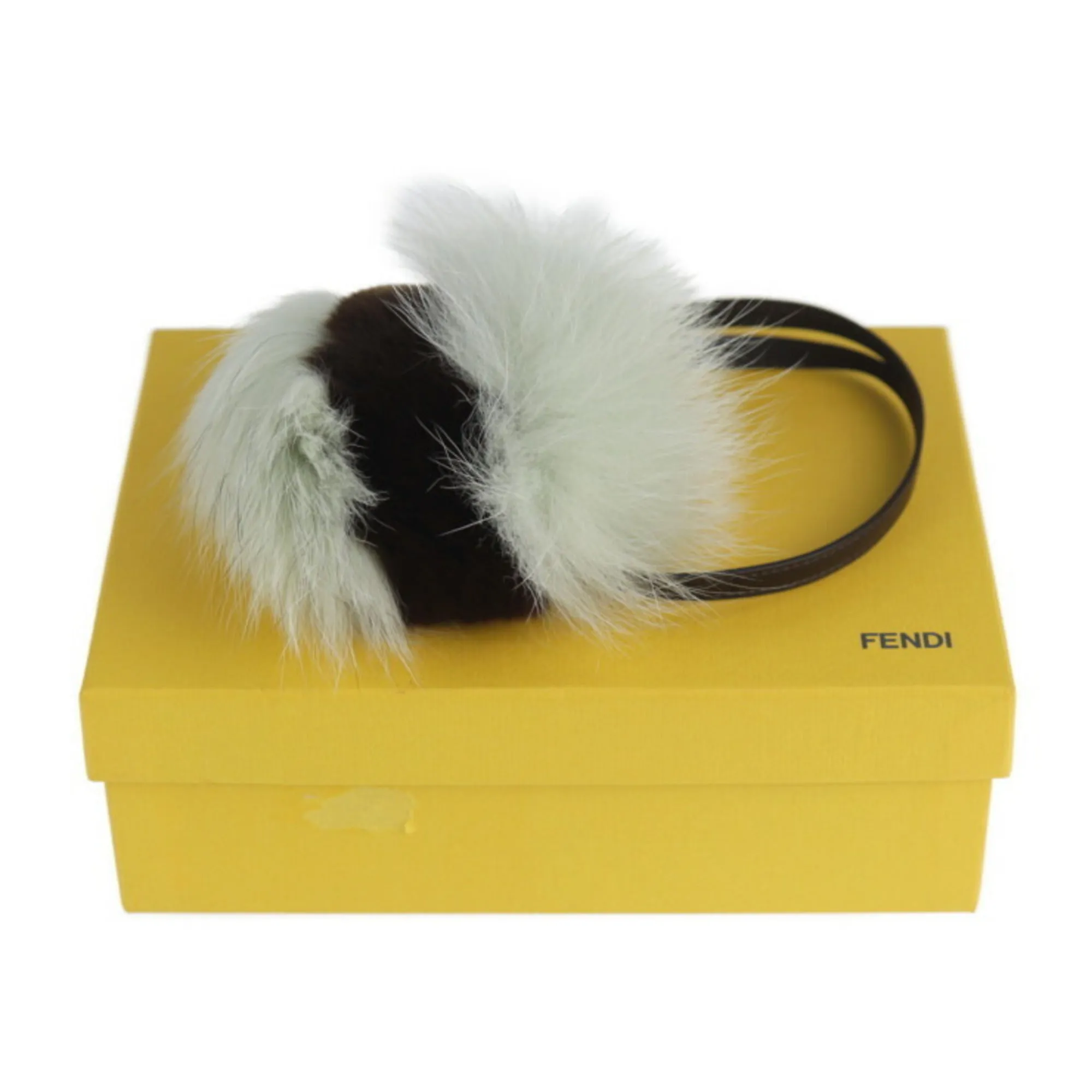 FENDI Charm Fur Leather White Green Brown Pompom Bag