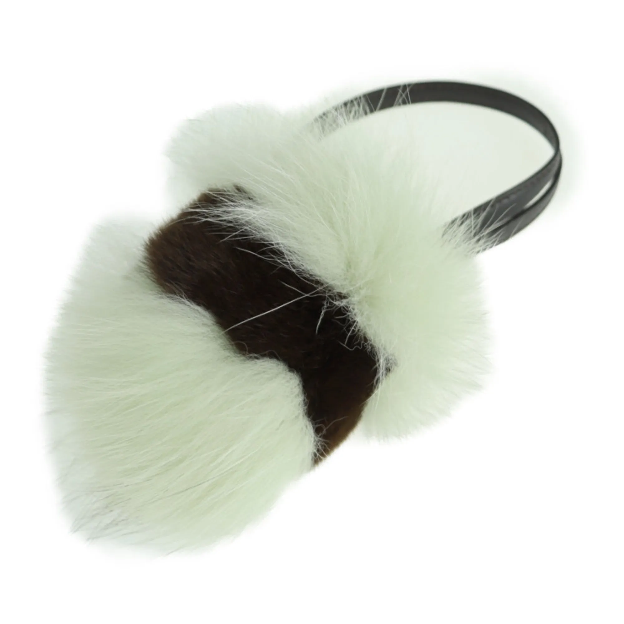 FENDI Charm Fur Leather White Green Brown Pompom Bag