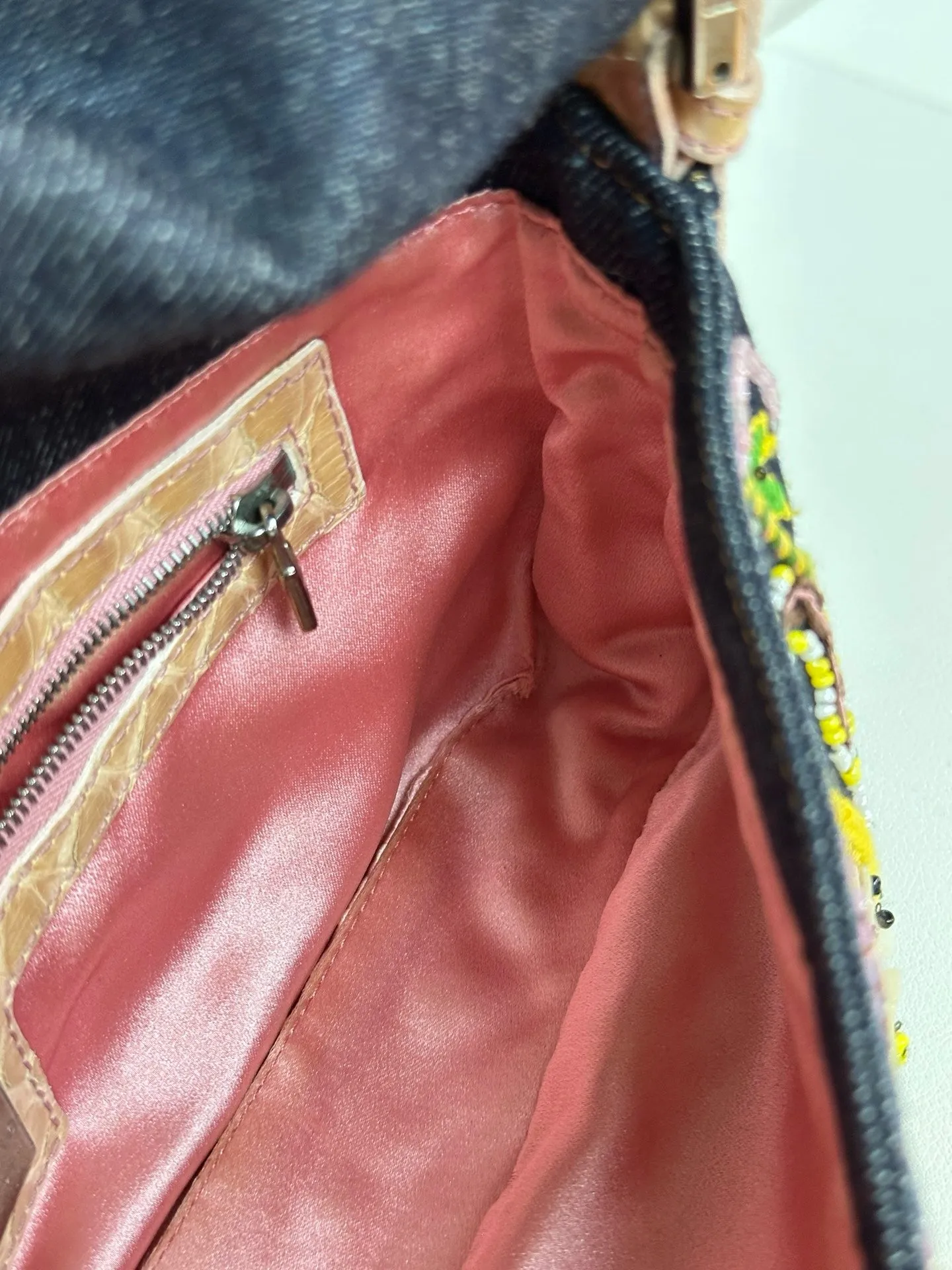 Fendi Denim Snakeskin Beaded Baguette Multicolor