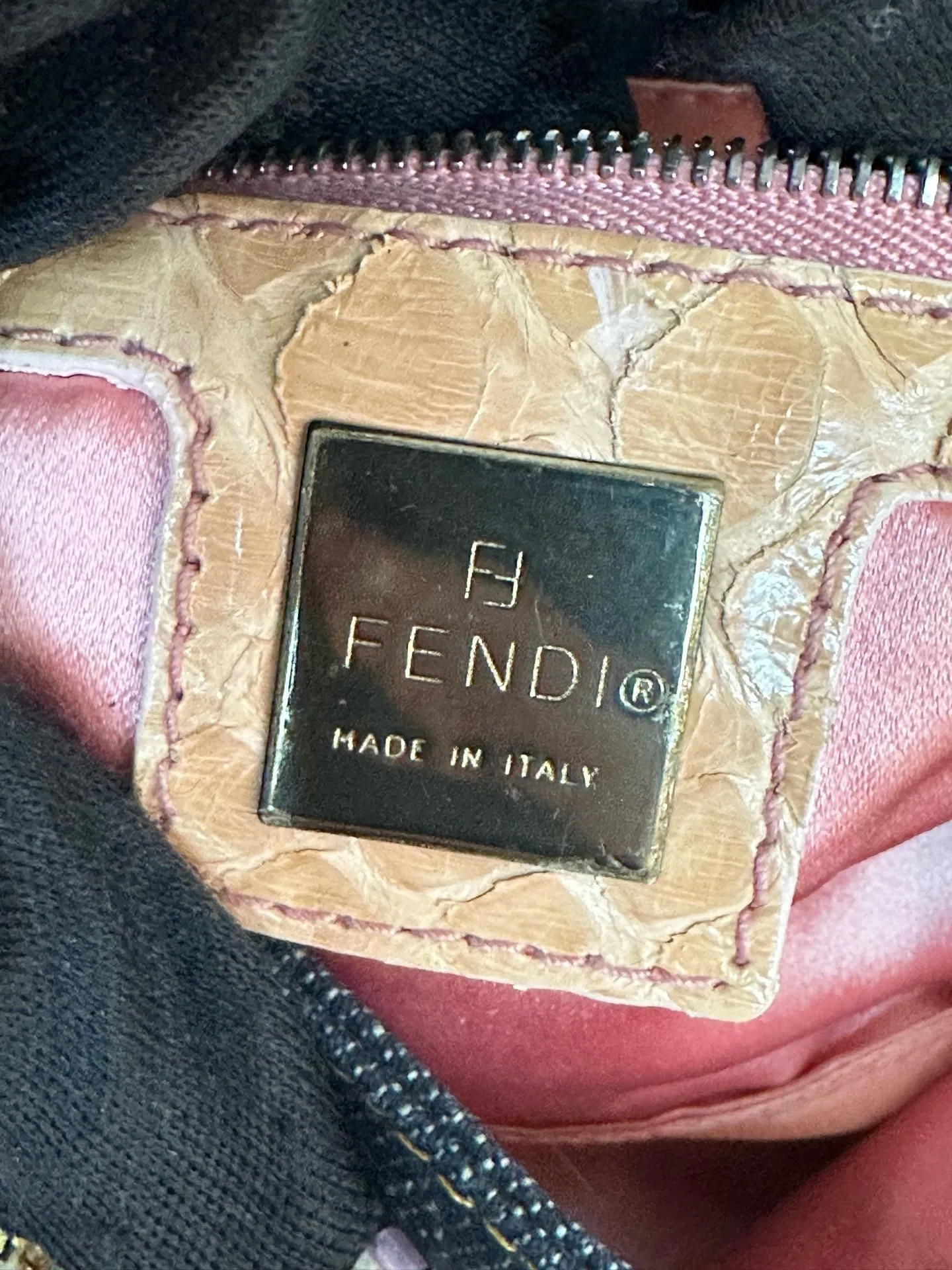 Fendi Denim Snakeskin Beaded Baguette Multicolor