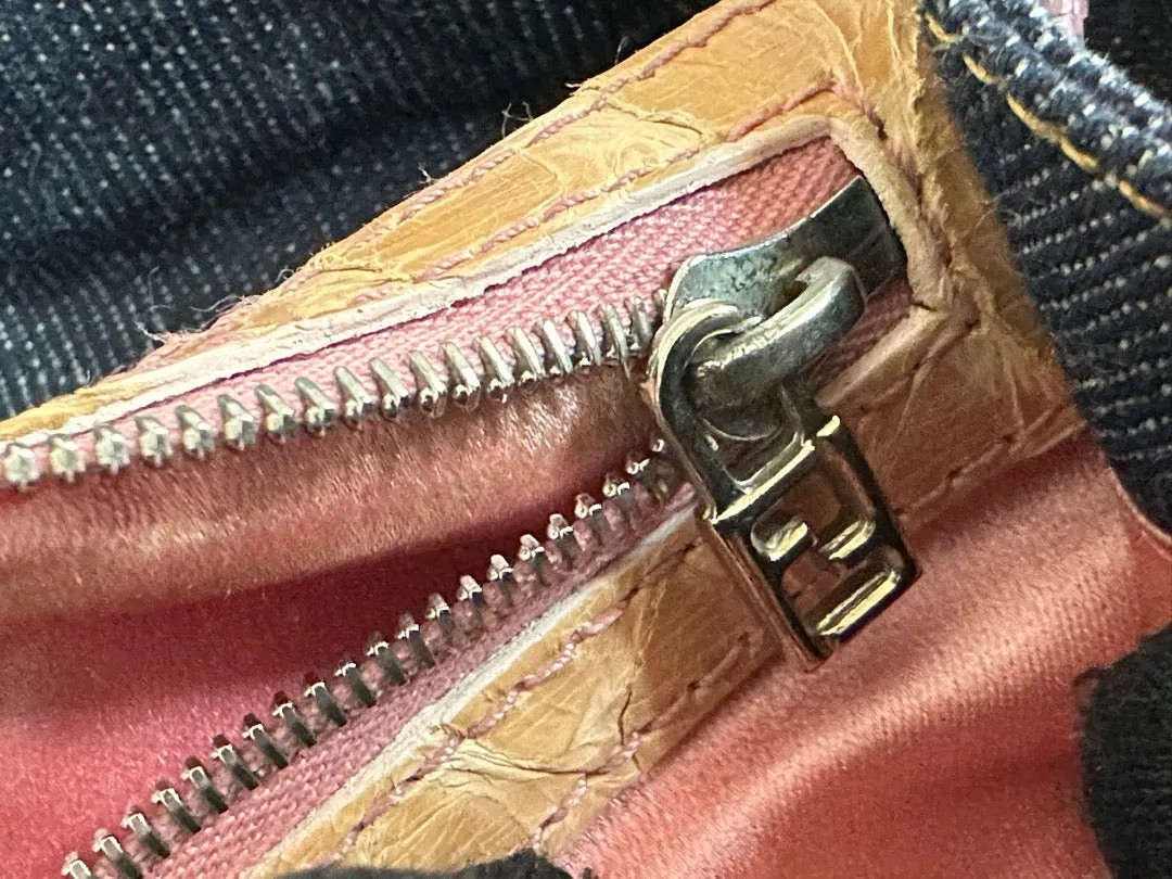 Fendi Denim Snakeskin Beaded Baguette Multicolor