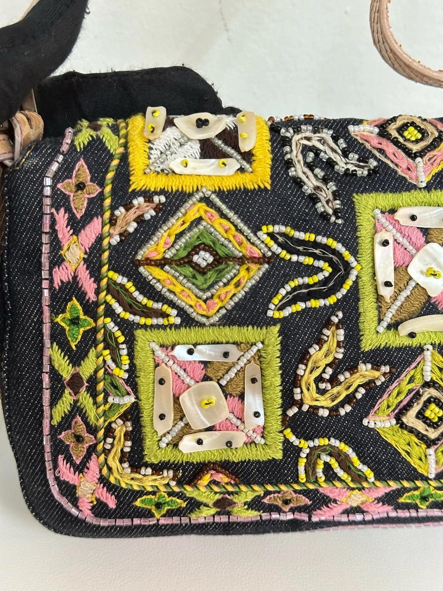 Fendi Denim Snakeskin Beaded Baguette Multicolor