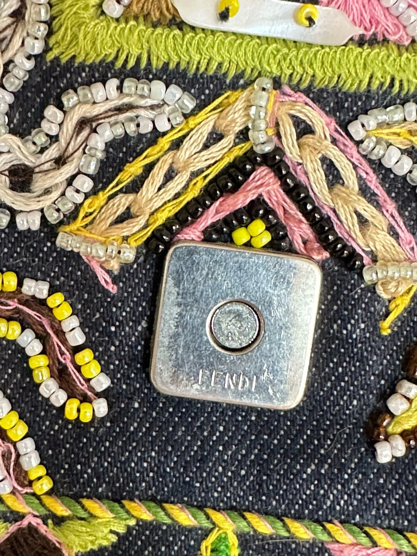 Fendi Denim Snakeskin Beaded Baguette Multicolor
