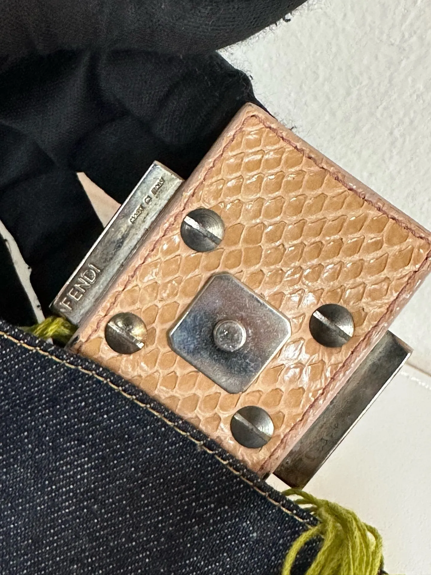 Fendi Denim Snakeskin Beaded Baguette Multicolor