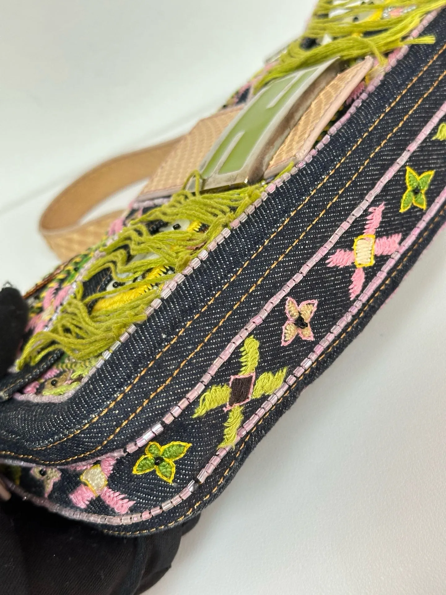 Fendi Denim Snakeskin Beaded Baguette Multicolor